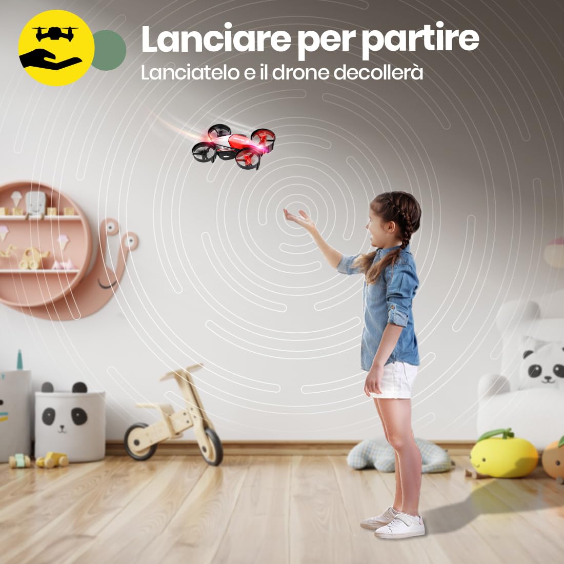 Holy Stone HS210F Mini Drone per Bambini, Quadcopter RC 2 in 1 per Interni con Luci LED, Modalità di Atterraggio e volo, 3D Flip, Batteria Sicura Modulare, Giocattolo Regalo per Ragazzi e Ragazze