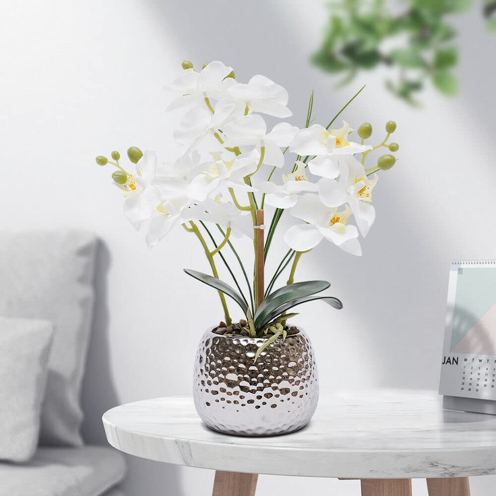 Planta Artificial de orquídea Artificial de 39 cm con Maceta de cerámica para decoración de Ventanas, Fiestas, Cocina, etc