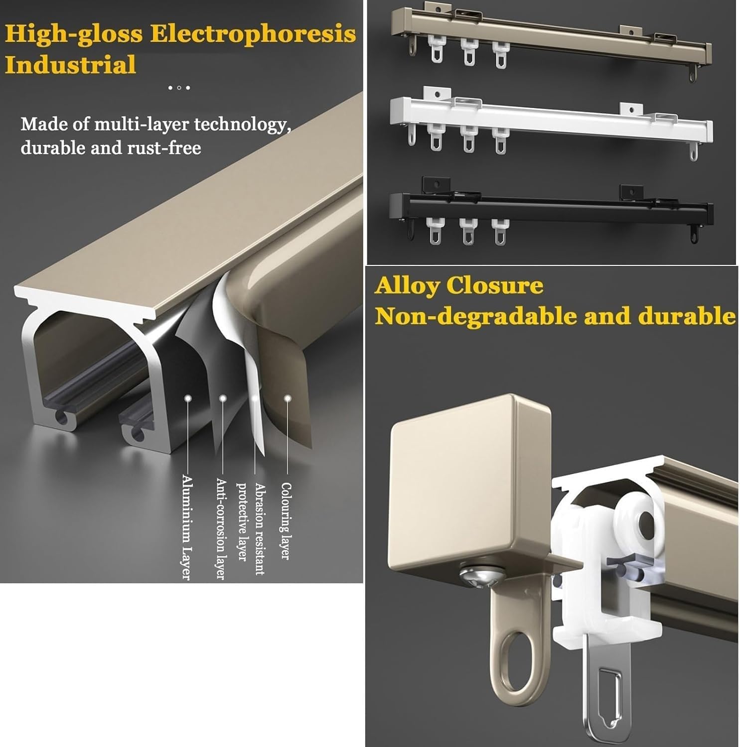 Heavy Duty 1M-5M Aluminum Sliding Curtain Track System - Ceiling & Wall Mounted Rail with Rollers, Ideal for Living Room, Bedroom, Hotel - Gold Curtain Rod Brackets, 400cm Length