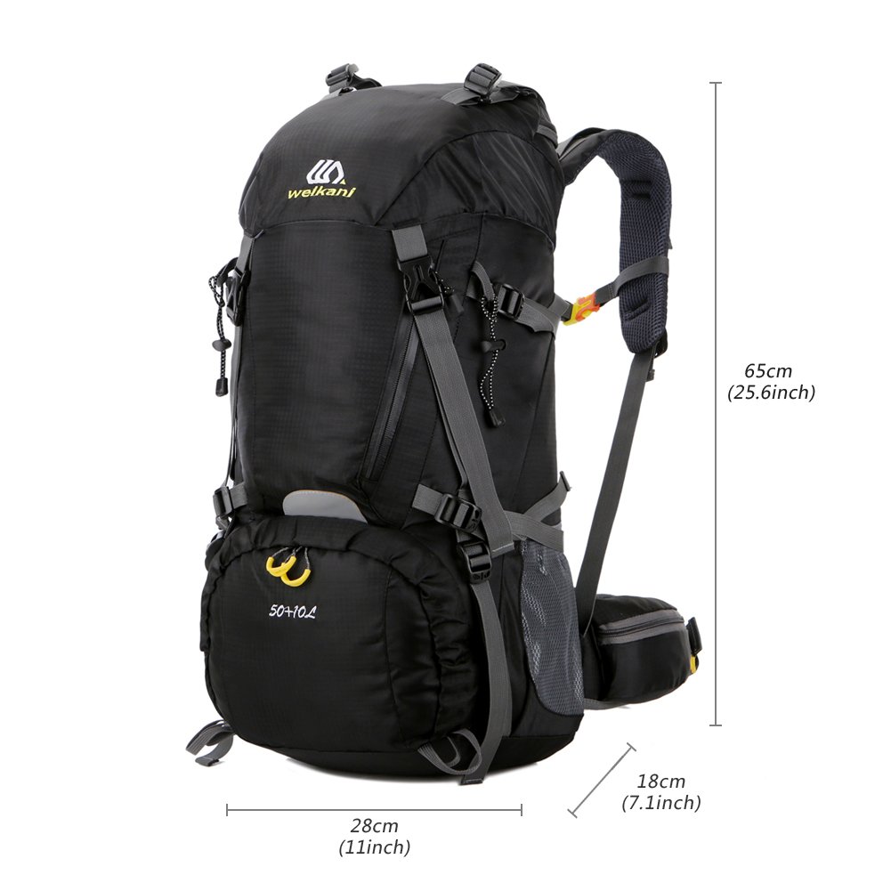 SHADOW DOMAIN Mochila de Senderismo 45L + 5L 60L 65L+5LImpermeable Mochila de Senderismo con Cubierta Lluvia (04 Negro, 50L+10L)