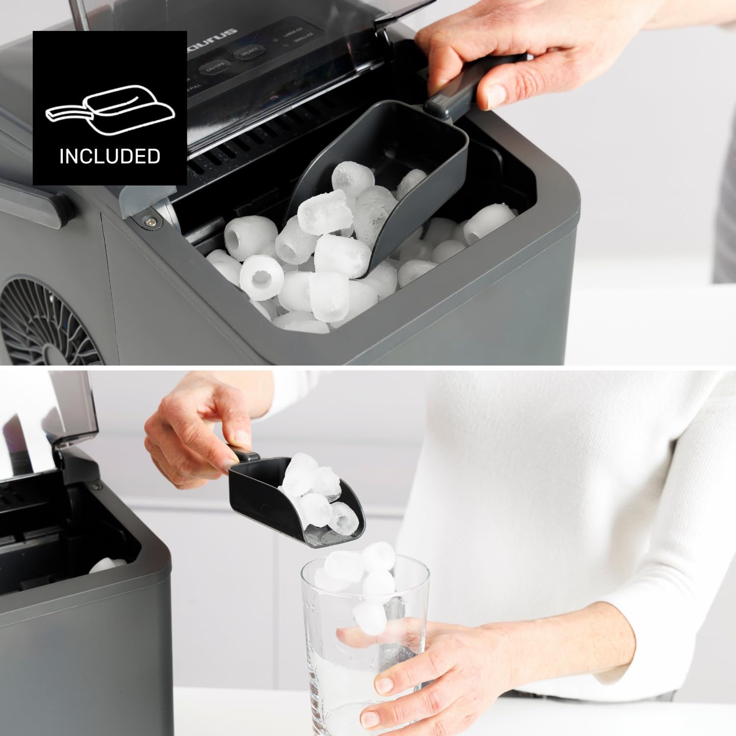 Taurus - Sorbetière 130W | 12kg/24h | Glace en 6min | 2 tailles: grand/petit | Silencieux | Autonettoyante | Fenêtre de contrôle | Portable avec poignée
