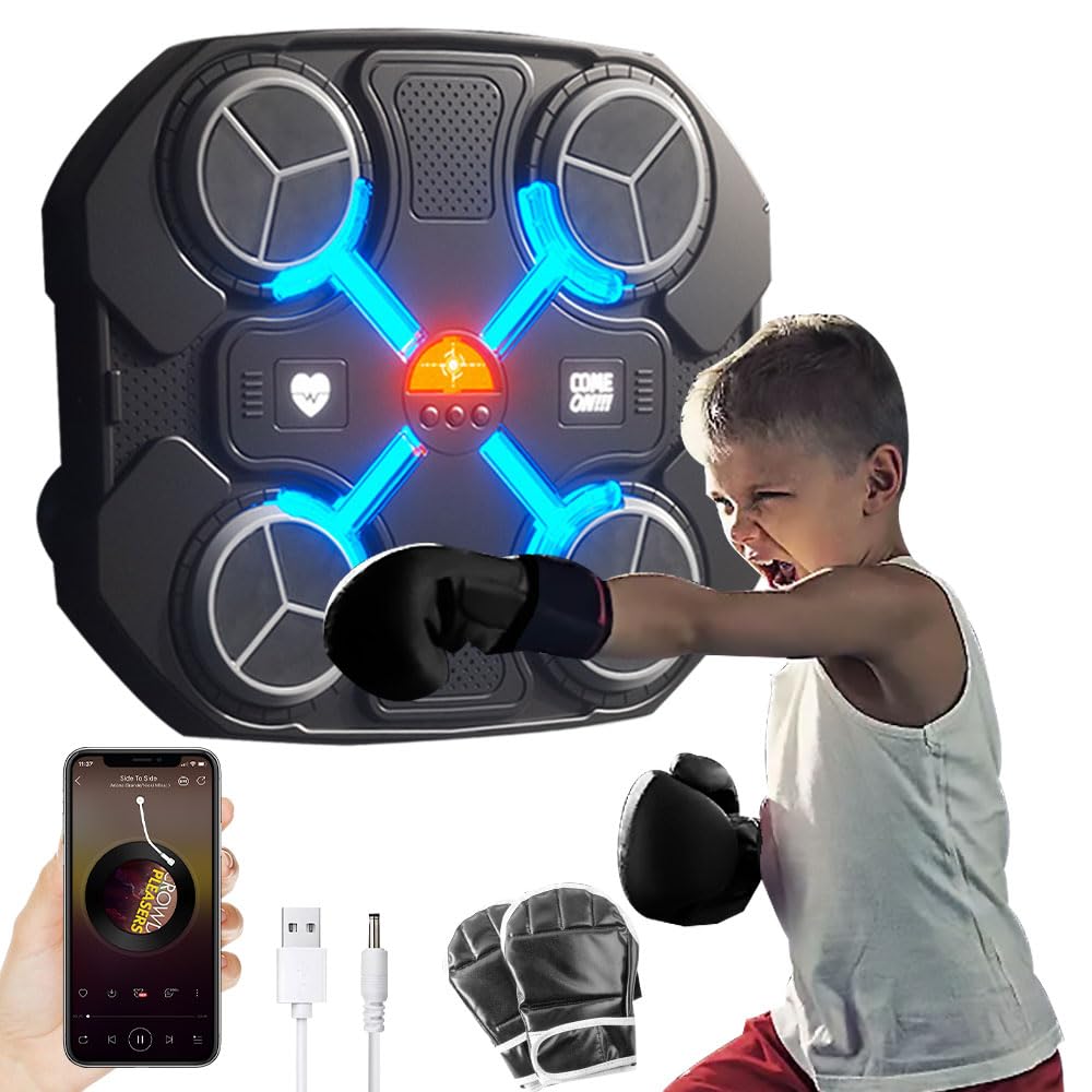 Music Boxing Machine Kids, ZOYDP Bluetooth Music Boxing Machine Wall Mounted, with Gloves, 3-Level Speed, Rechargeable, for Home Exercises