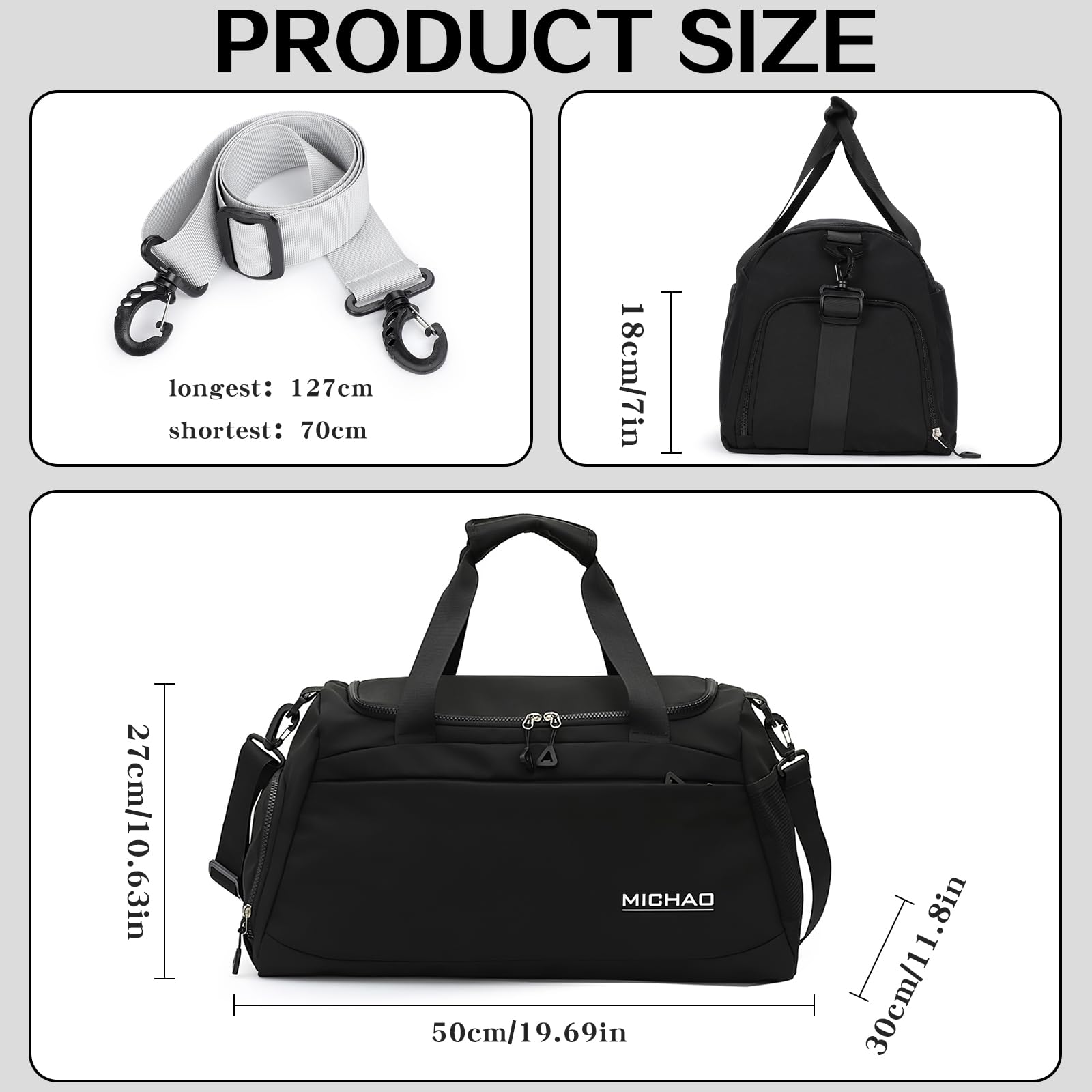 Damcyer Bolsa De Deporte, Bolsa Deporte Mujer para Mujer Grande con Compartimento Zapatos y Compartimento Mojado, Bolsa De Viaje Mochila Gimnasio, Negro Retro — view 6