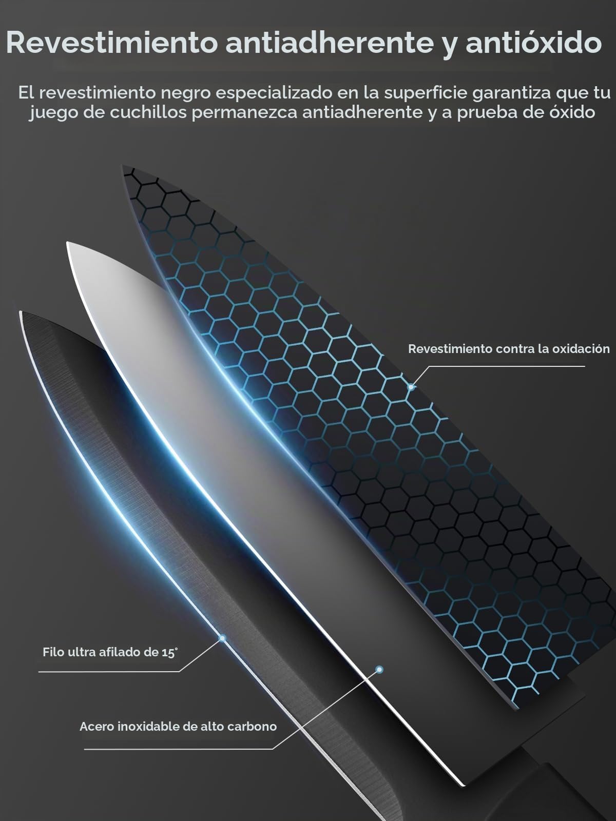 D.Perlla Juego de Cuchillos de Cocina Profesional 6 piezas Cuchillos Acero Inoxidable Cuchillo Chef Mango Ergonómico, Negro