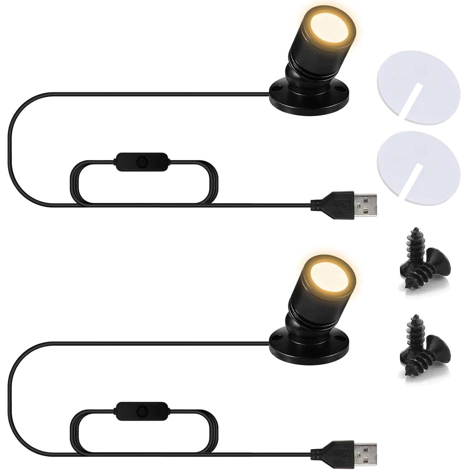USB Powered Mini Spotlights for Displays 2-Pack – 5V Small LED Spot Lights Indoor, 7 Color Options, Compact USB Spotlight for Display Cases, Shelves, Cabinets, and Artwork (2PACK Warm Light)