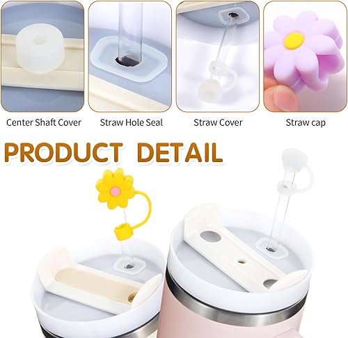 Miniatura 3 de 4 tapas de paja de flores de 0.394 pulgadas (0.394 in), compatibles con vasos Stanley de 30 y 40 onzas, bonita tapa de paja para popotes de 0.394 in