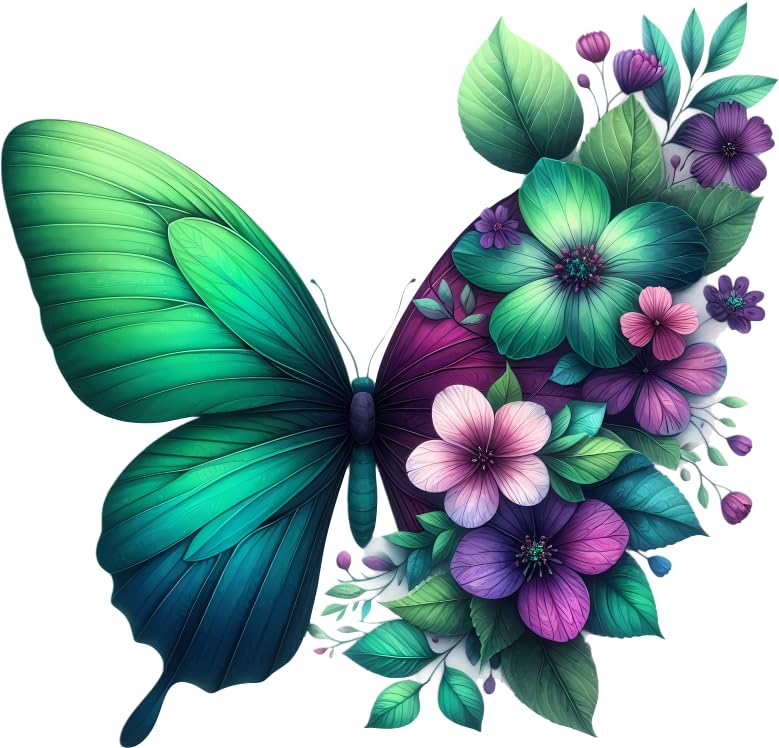 Green Butterfly Wall Stickers, Floral Vinyl Decals