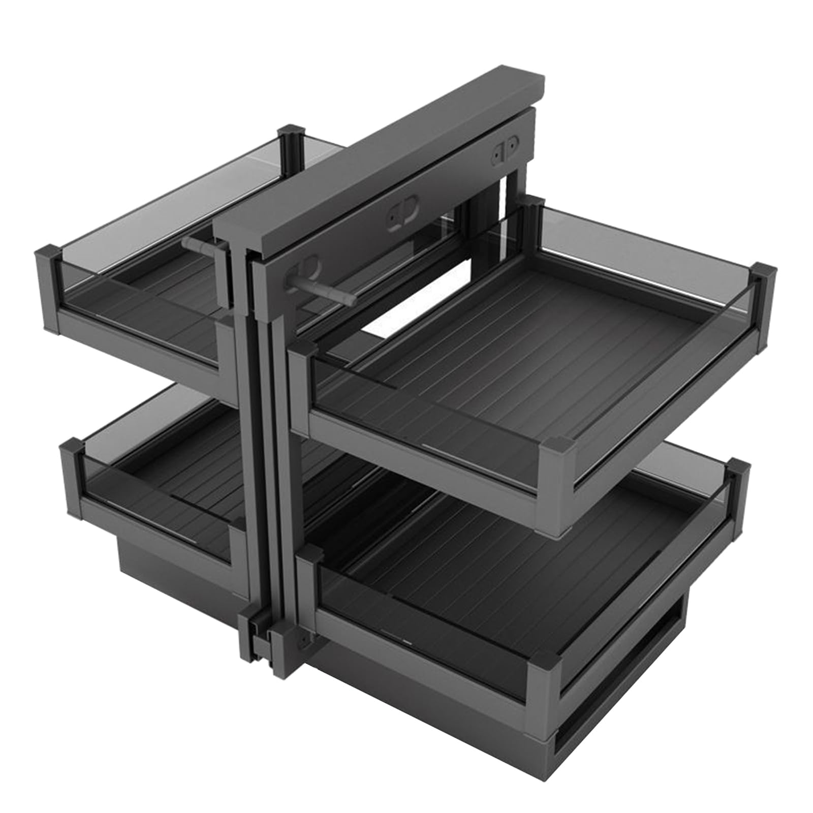 Ausziehbarer Eckorganizer für Küche mit 4 Körben, für linke & rechte Türen (ab 405mm), 2-stufiges Schienensystem, Unterbau-Montage, platzsparend für Familie