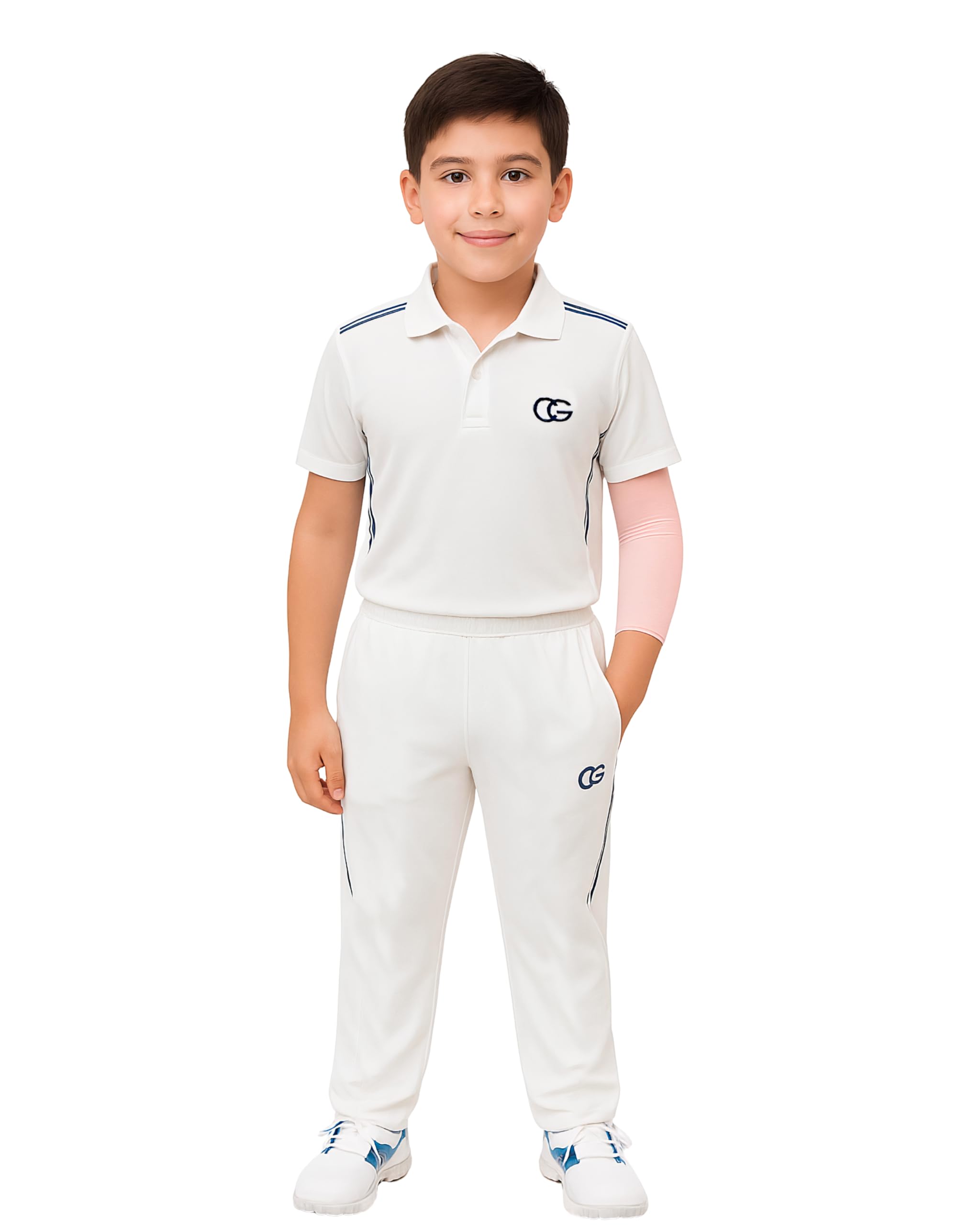 CALIGOSTLE CG Kids Cricket White Tracksuit | Half Sleeve Tshirt and Lower set for Boys | Cricket White Jersey, Dress, Uniform | Age 8 to 14 Years-image-34