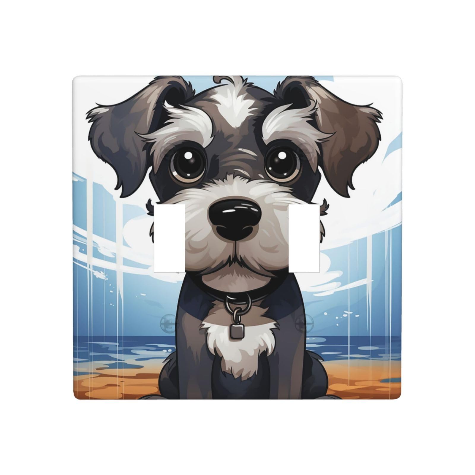 Kloph Adorable Schnauzer Decorator Double Toggle Light Switch Covers Wall Plate 2-Gang Standard Size 4.5" X 4.5" Double Toggle Switch Wallplate Decorative 2 Gang Wall Switch Plate Covers