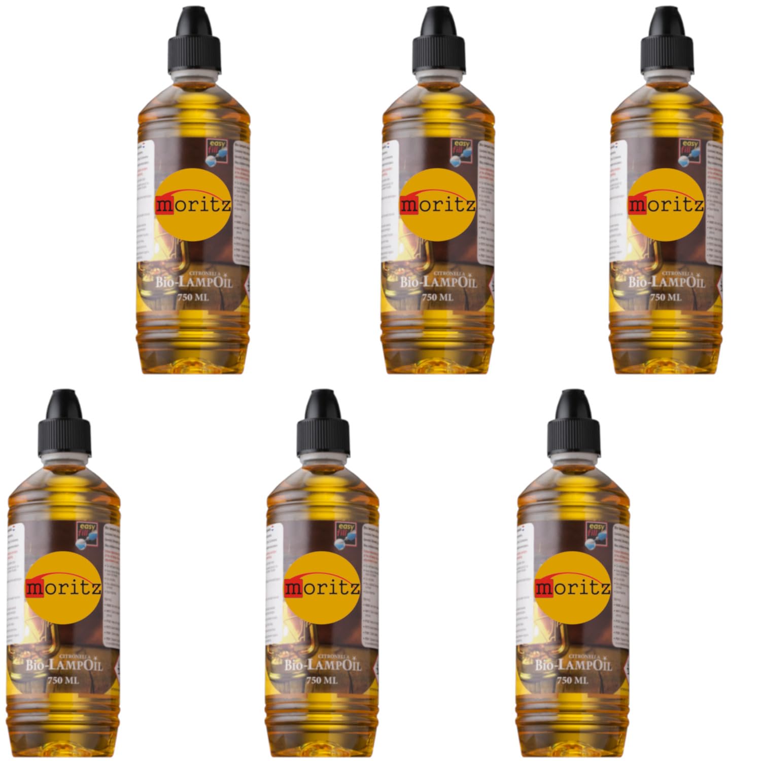 6 x 750 ml Moritz Bio Lampenöl Citronella für Fackeln Öllampen Sturmlaternen Wandfackeln