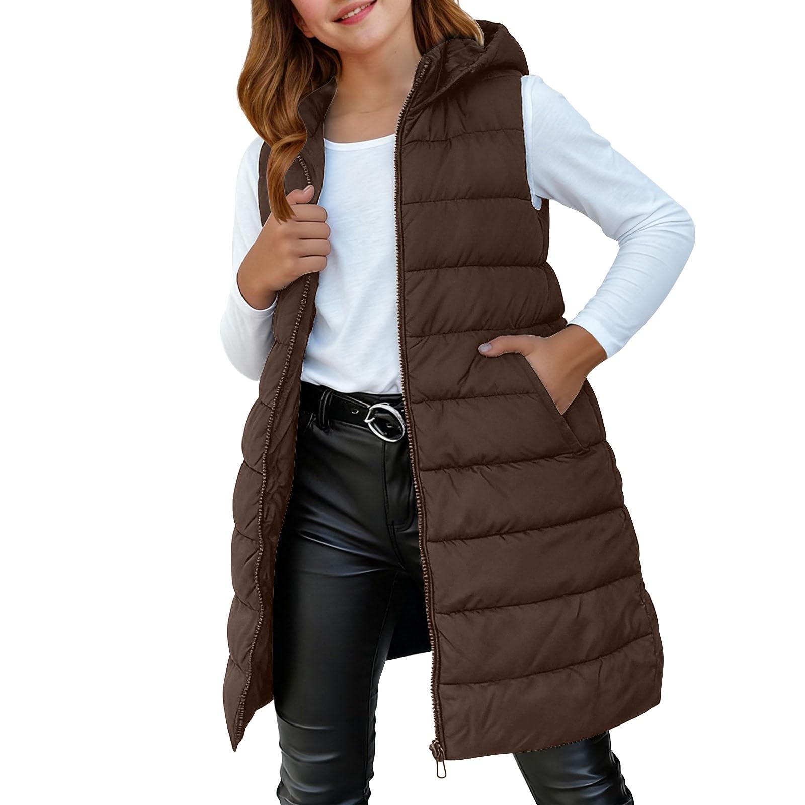 Doudoune longue matelassée légère à capuche sans manches pour enfants coupe-vent chaud d'hiver imperméable