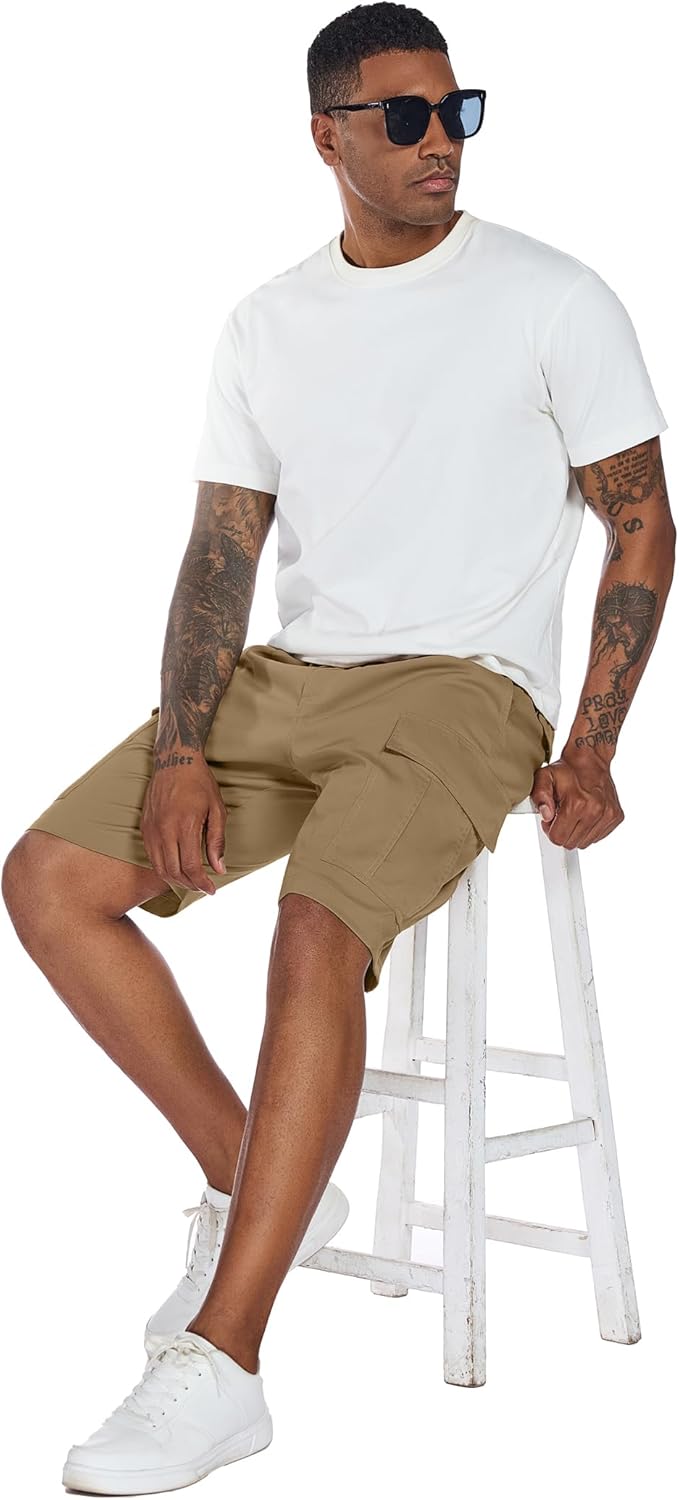 PEGENO Mens Cargo Shorts Elastic Waistband Drawstring Casual Classic Summer Hiking Work Shorts with 6 Pockets - Image 5