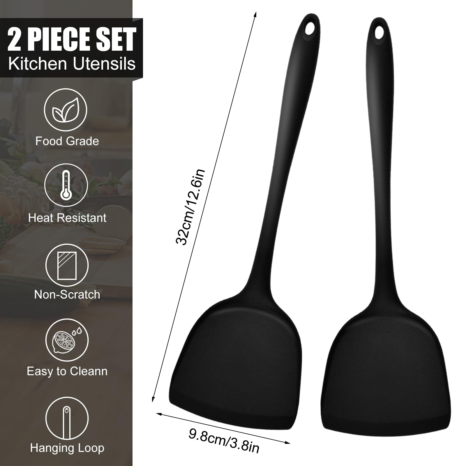 Set 2 Spatole In Silicone Per Cucina 33 Cm - Antiaderenti, Resistenti Al Calore 220°C, Adatte A Pentole Antiaderenti - 3