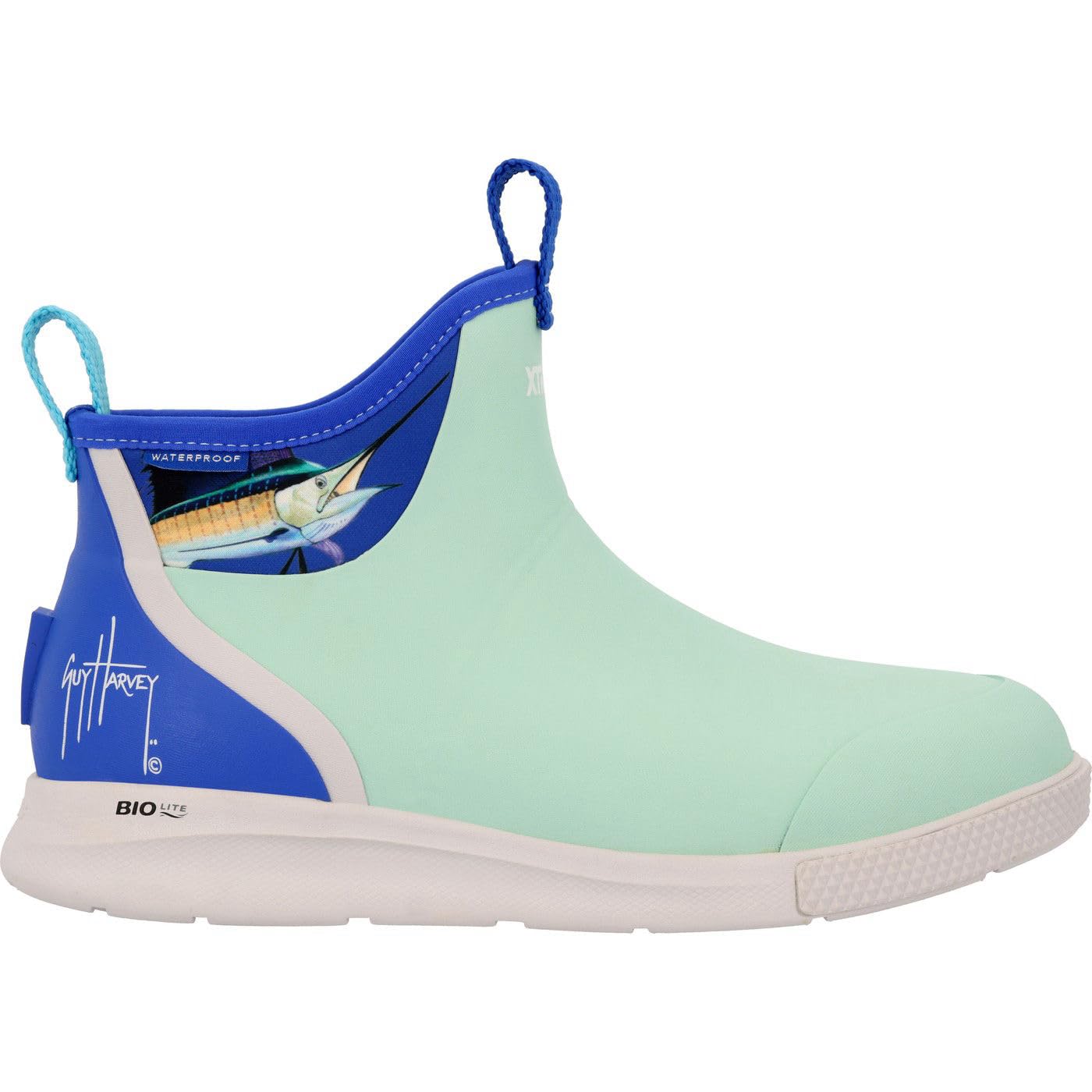 XTRATUF 6” Men’s Ankle Deck Boot Sport Guy Harvey - 30% Lighter, 100% Waterproof Rubber Fishing Footwear - Non-Marking, Slip-Resistant Outsole - Moisture-Wicking Liner