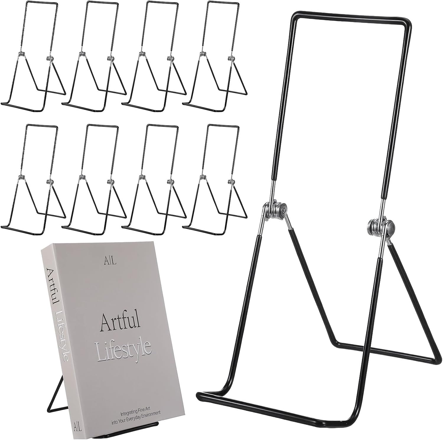 10 PCS Metal Book Stand, 9.17 Inch Adjustable Plate Display Stand Bulk Foldable Black Metal Easels Portable Stands for Books, Photo Frames, Vinyl Records, Paintings and Handicrafts-Black