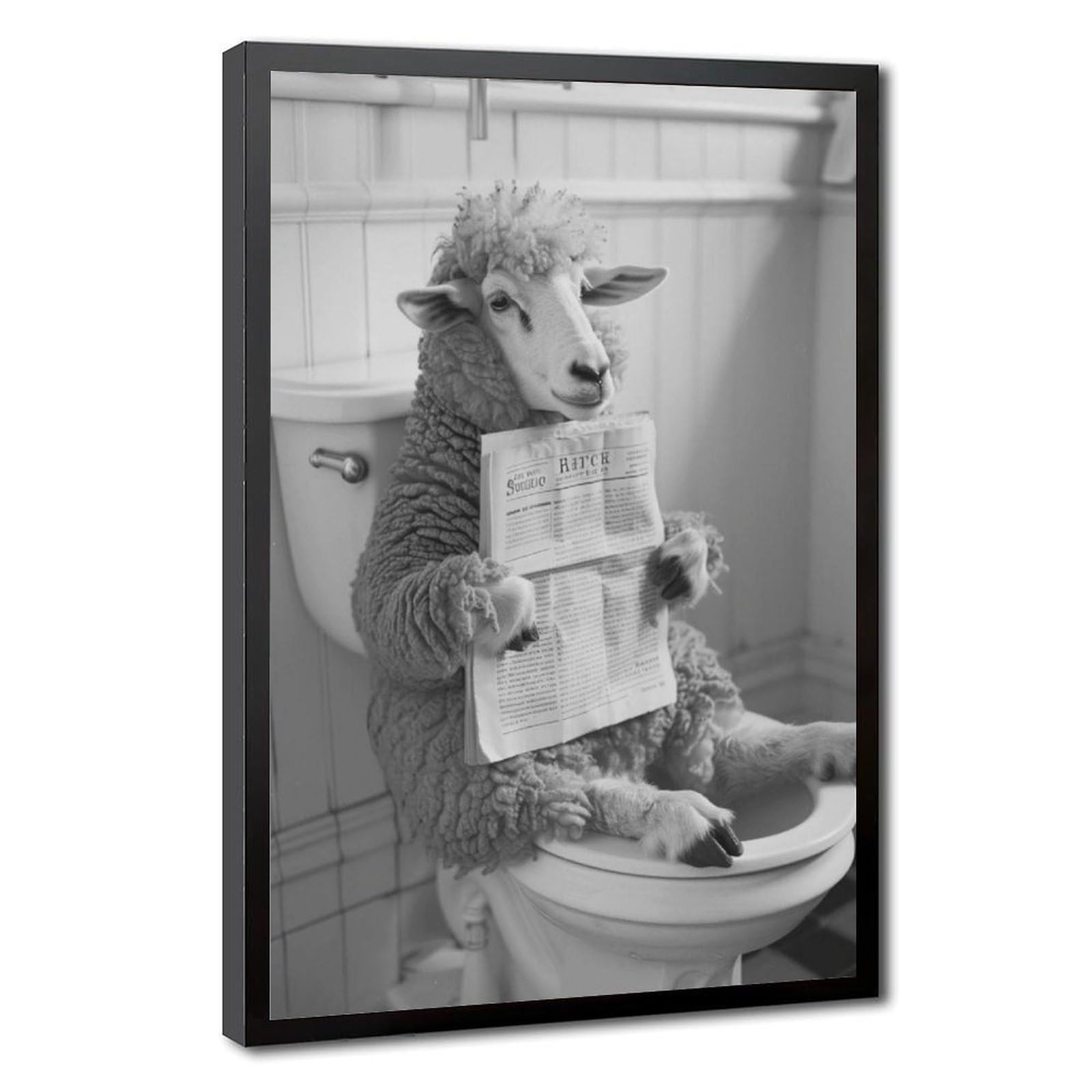 Sheep On Toilet Humorous Animal Art Canvas Poster for Bedroom Decor Gift