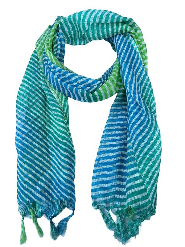 Image of Women's Cotton Blend Striped Print Dupatta with 2.20 Meters | Women's cotton printed dupatta with tassels