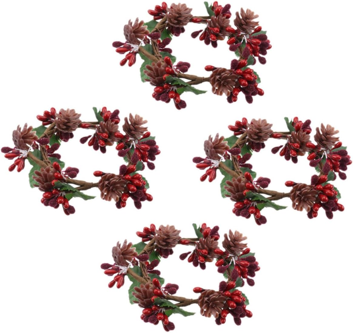 STOBAZA 20pcs Holiday Candle Rings Pine Cones and Berries Festive Wreaths for Christmas Centerpieces Decorative Faux Pine Decor for Tables and Parties
