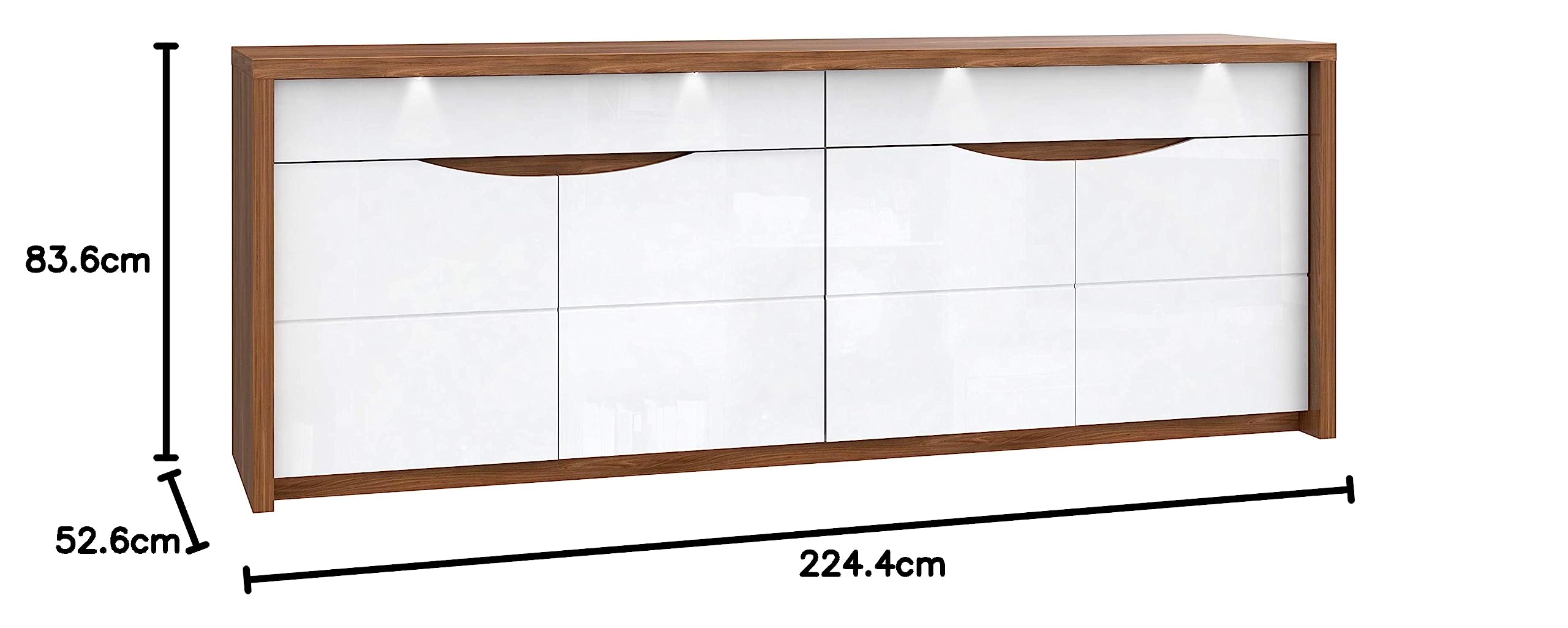 FORTE Saint Tropez komoda z 4 drzwiami i 2 szufladami, materiał drewnopochodny, dąb Sangallo/biały połysk, 52,6 x 224,4 x 83,6 cm