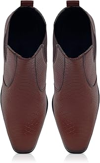 Men's Chelsea Boots, Snake Pattern Leather, Black Ankle Boots with Elastic Side Panels, Stylish & Versatile Formal & Casual & Versatile