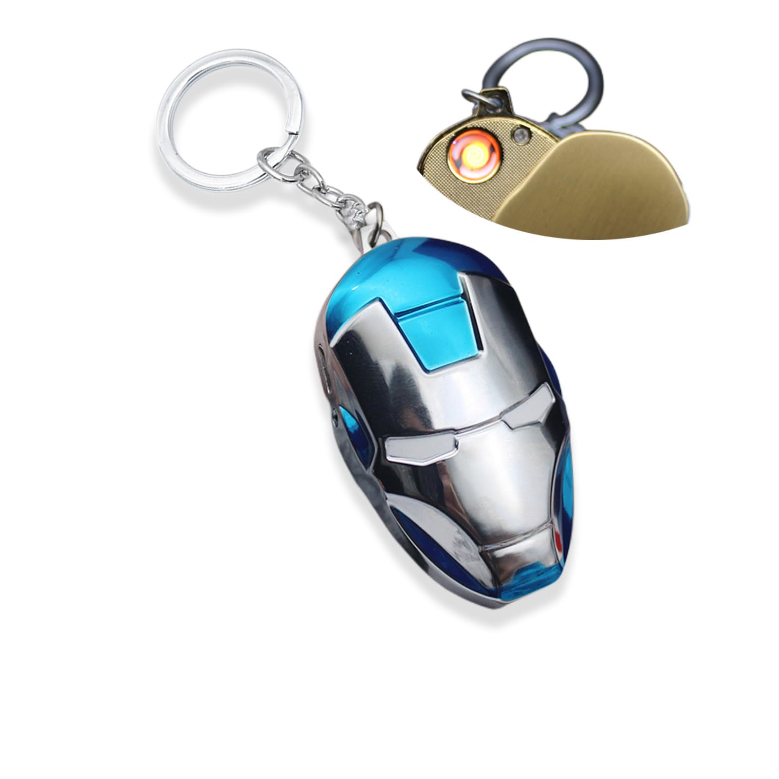 Flameless Electronic Lighter, Cool Metal Helmet, Retro Keychain, Creative Power Indicator, Windproof USB Rechargeable Lighter, Gift for Men