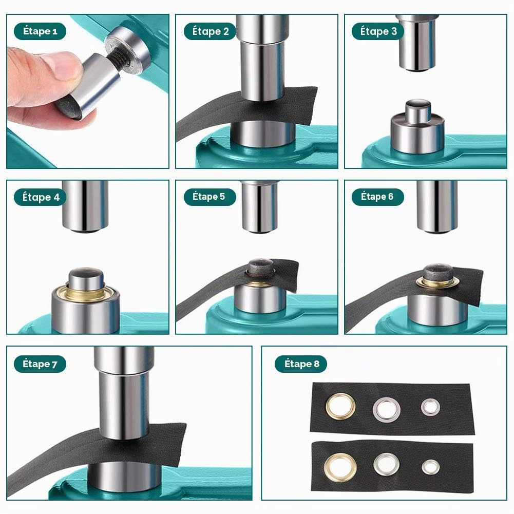 Machine à œillets professionnelle avec 3 matrices (6 mm, 10 mm, 12 mm) et 900 œillets – pour bâches, loisirs créatifs et décoration