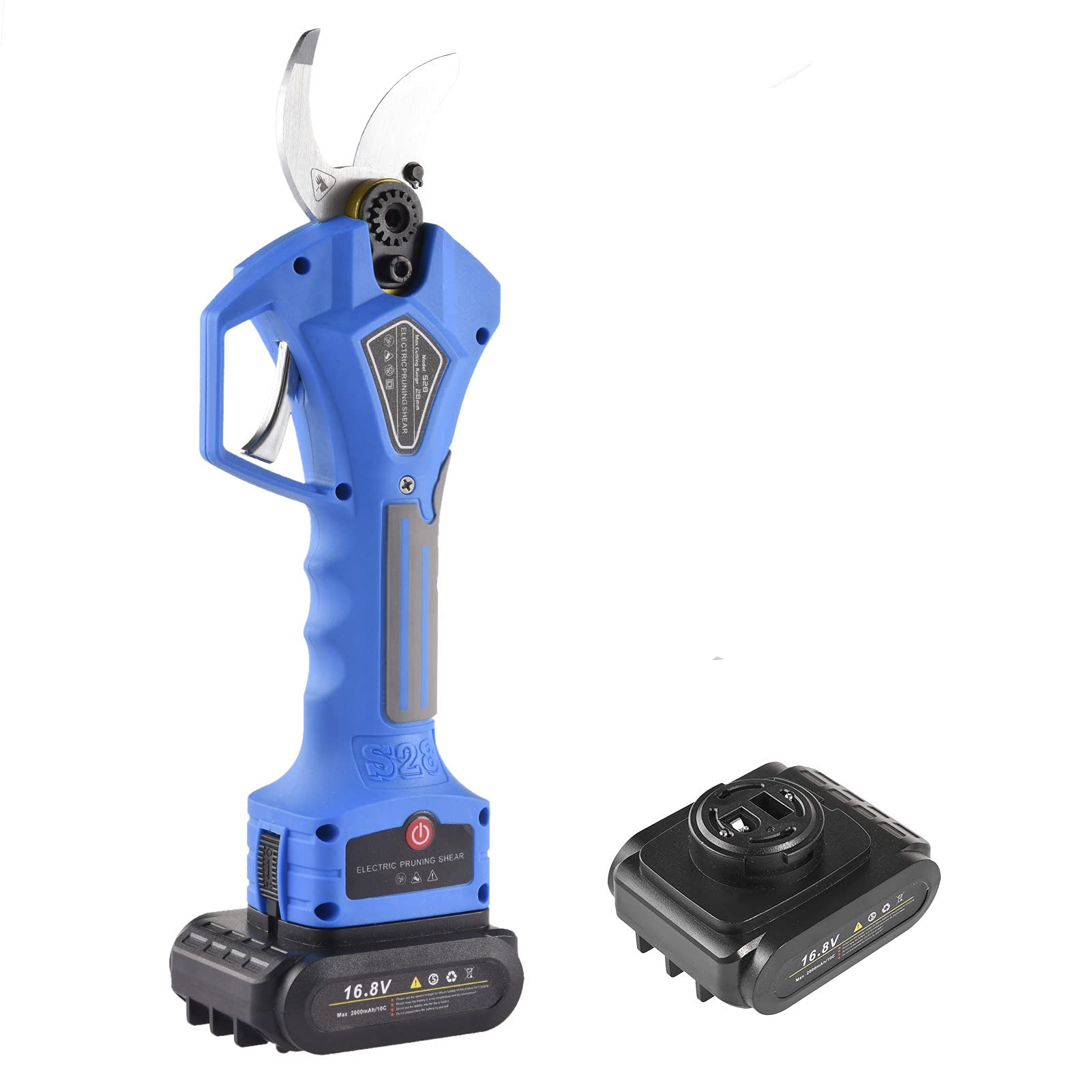 GMtes Forbici elettriche Professionali a Batteria, potatore per Rami d'albero Alimentato a Batteria 16,8 V 2 Ah, Diametro di Taglio 28 mm (1,1 Pollici) (con Lama di Ricambio Gratuita)