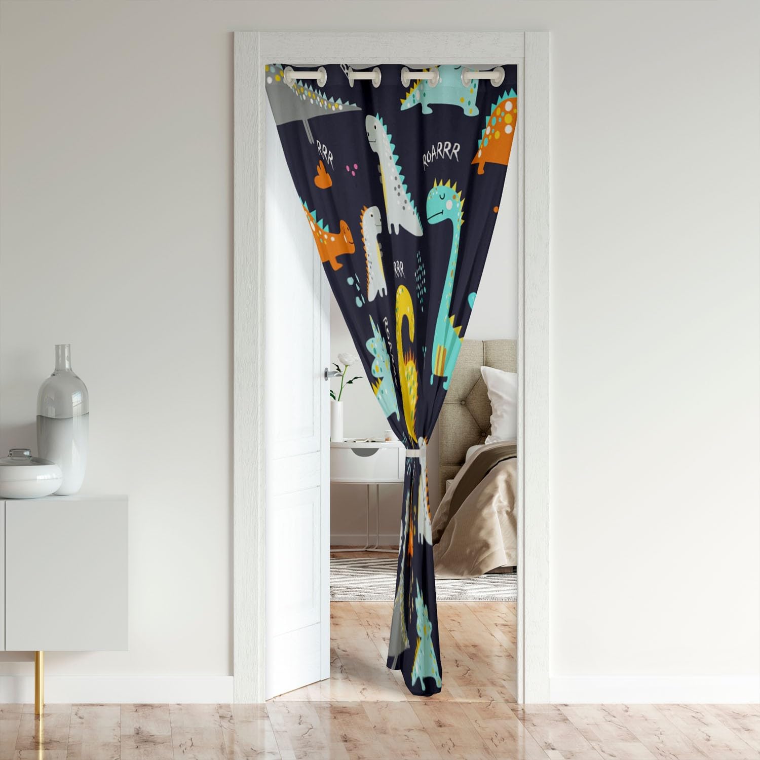 Cartoon Dinosaur Door Curtain for Doorway Privacy 3D Digital Print Room Divider Curtain Cover for Cute Jungle Dino 30%-50% Room Darkening Blackout Curtain Wild Animal Blue Window Treatments 86x203cm - Image 2