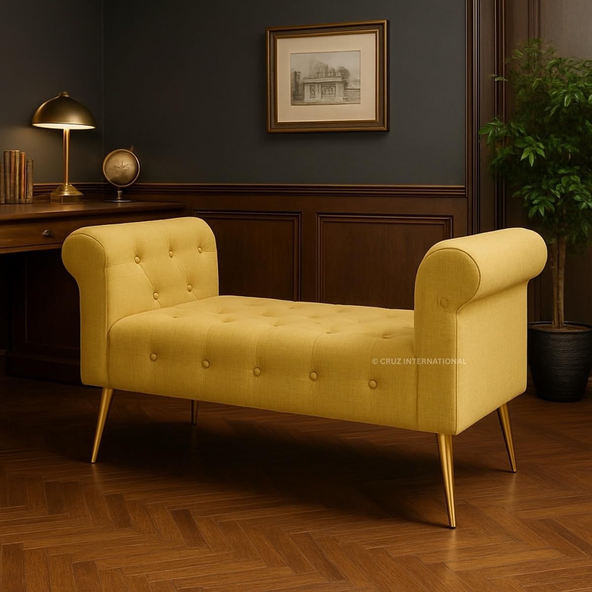 CRUZ INTERNATIONAL - online shopping-be ready ! Sofa - Elegant Settee Diwan Couch with Chaise Lounge for Home, Living Room, and Office (3 Seater - Yellow)