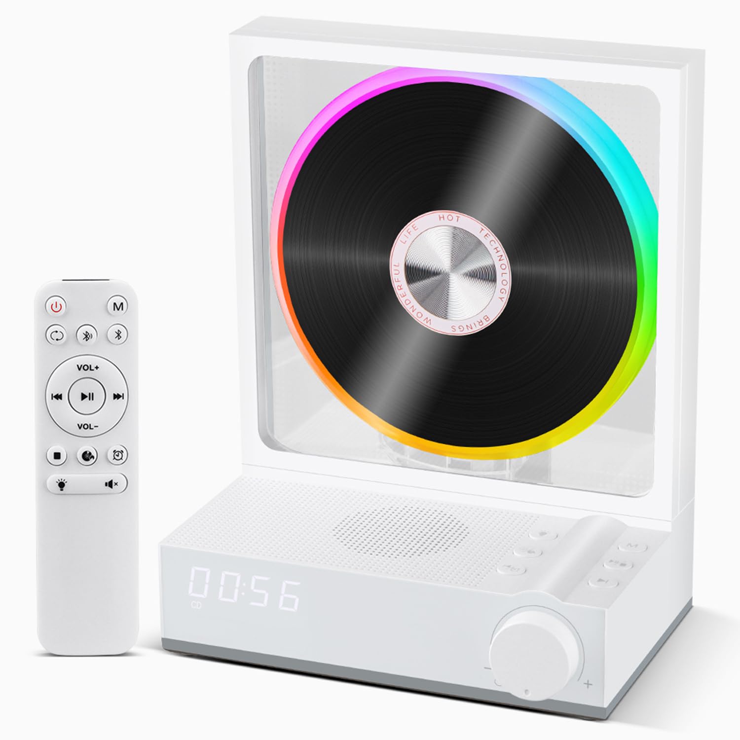 Lettore CD portatile Bluetooth con telecomando, 10 ore di autonomia, luci RGB, supporta CD MP3 WMA, ideale per la decorazione della casa e gli amanti della musica