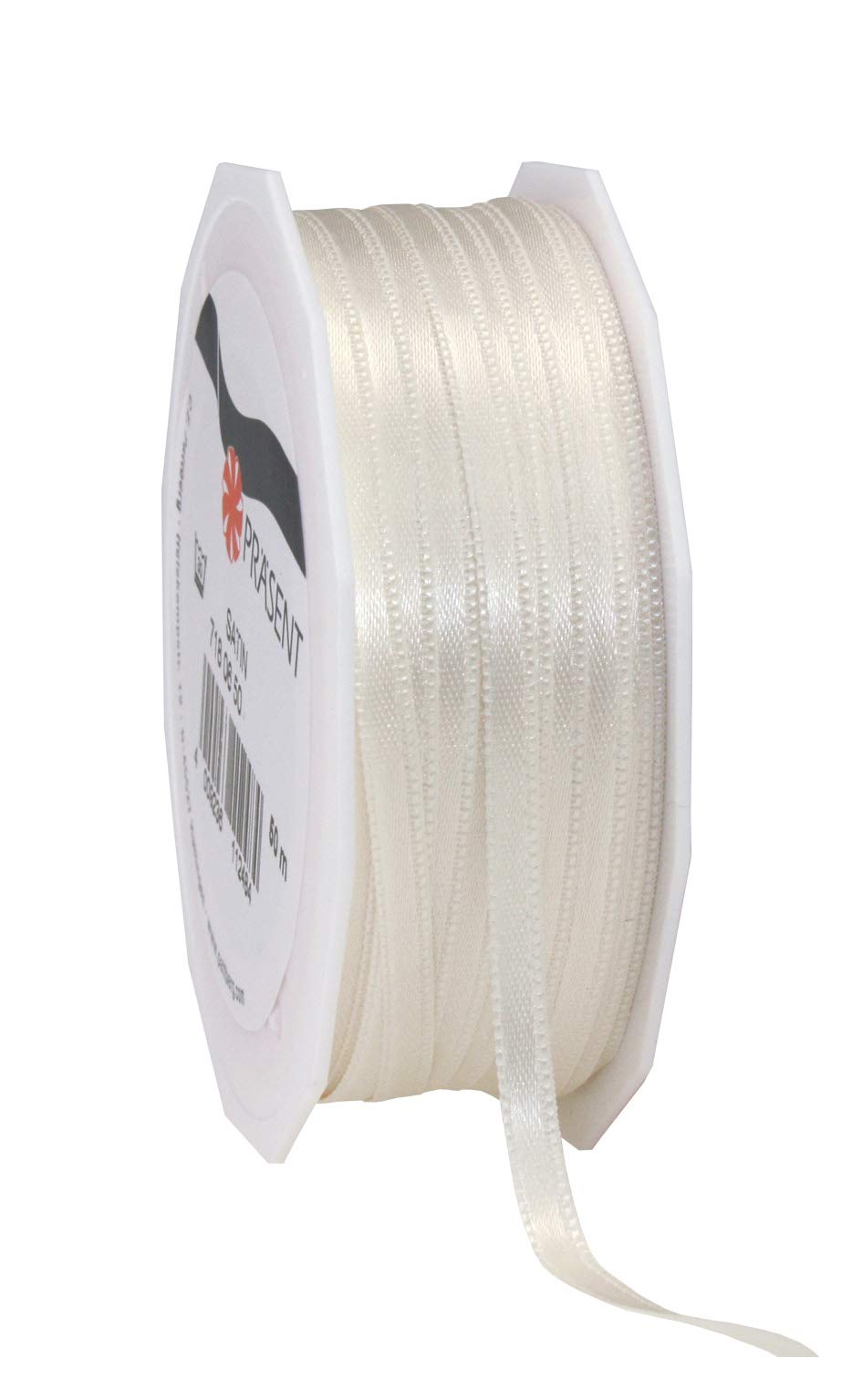 Präsent - Satin Ribbon Ivory 6 mm Width, 50 m Length