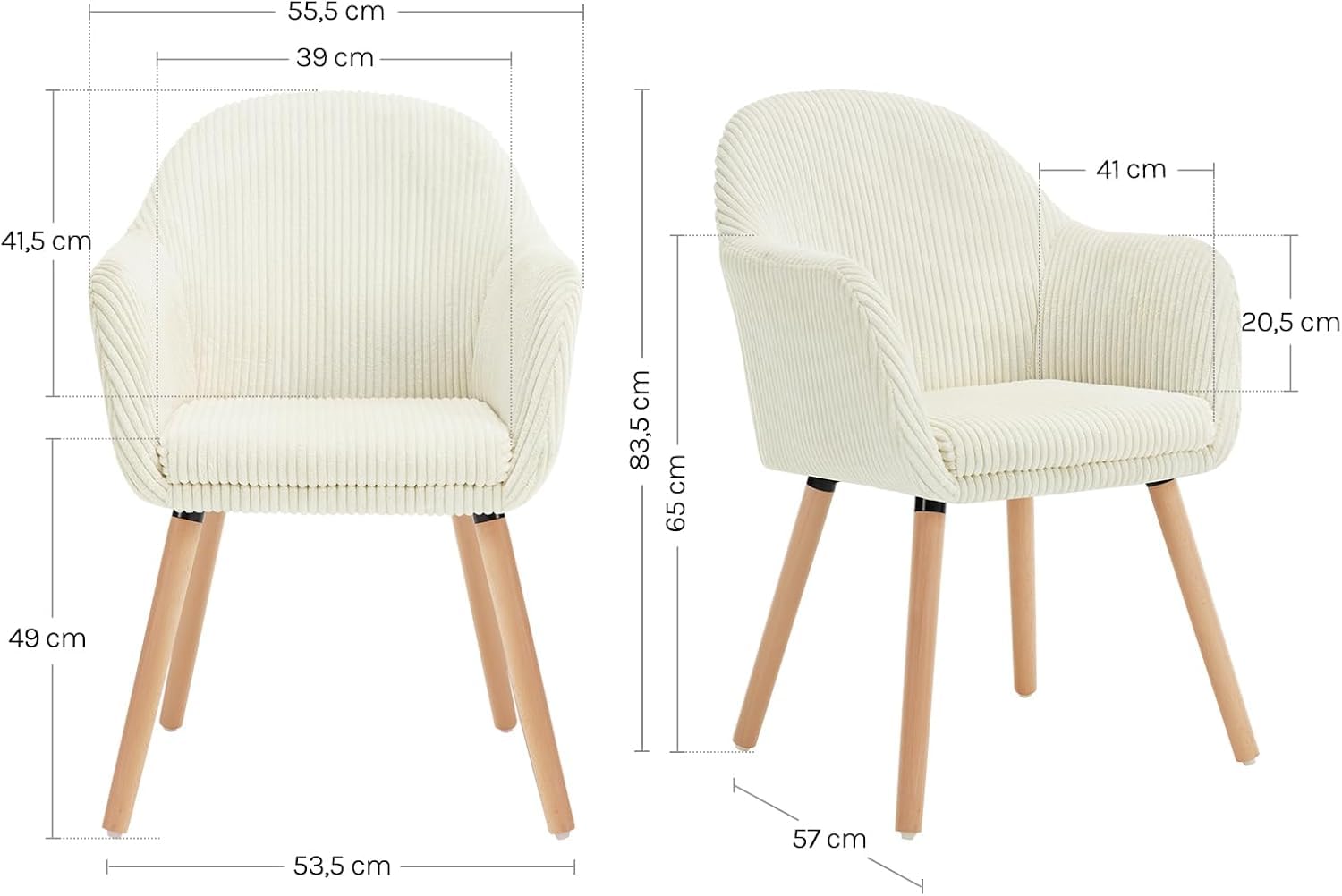 WOLTU Juego de 2 Sillas de Comedo,Terciopelo,Blanco Crema | Respaldo Mediano,cojín Doble Capa,Estructura de Madera,adecuadas para salón y Dormitorio
