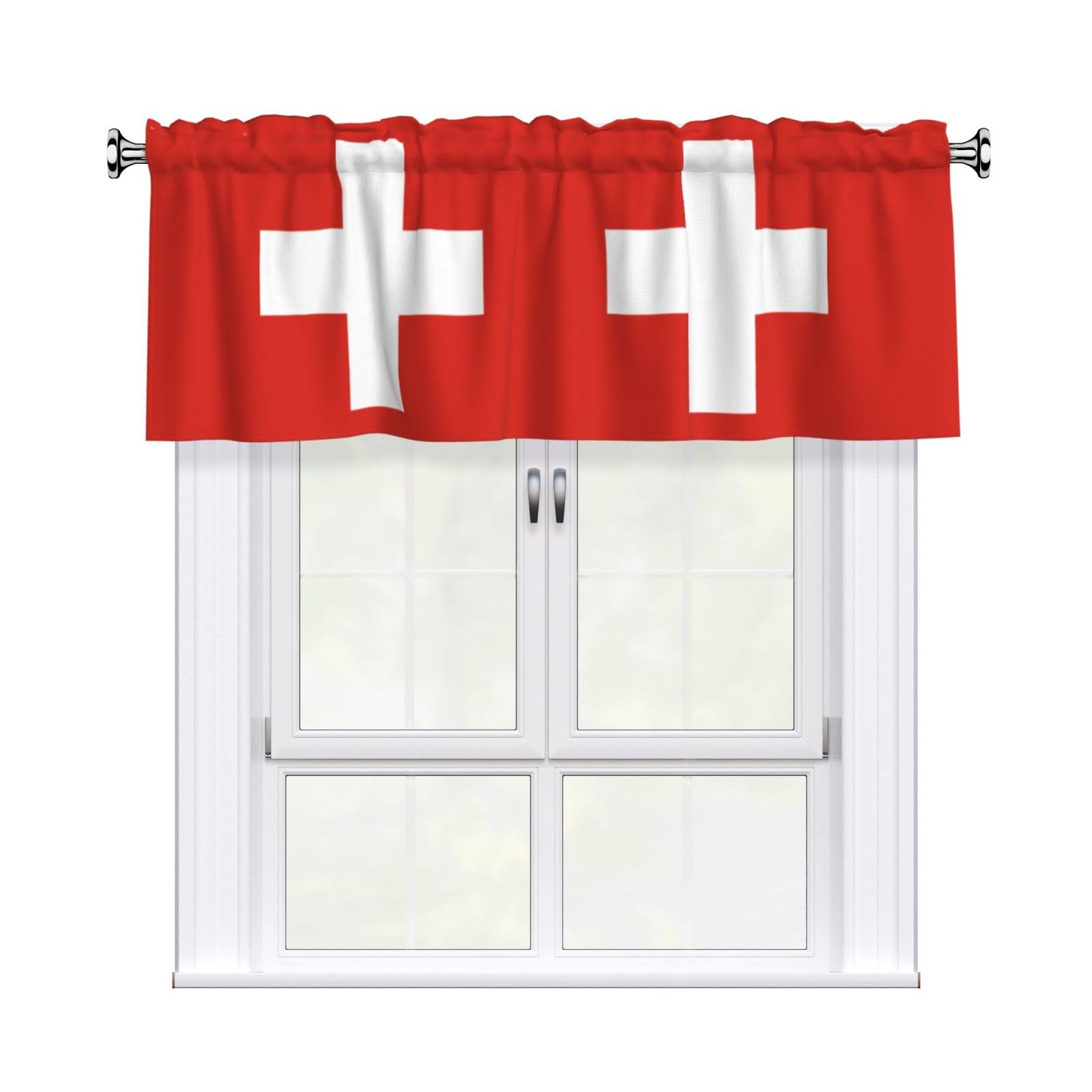 HJFCZH Swiss Flag Prints Durable Window Layer – 54x18 Inch 100% Polyester Peach Skin Valance for Long-Lasting Style
