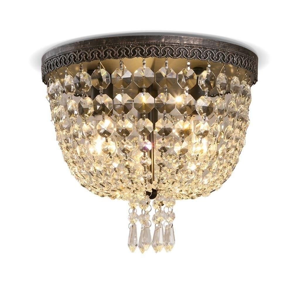 Radciy Flush Mount Ceiling Lamp 3-Light Head American Retro Hanging Lamp Hotel Bedroom Exquisite Chandelier, For Restaurant Simple Iron Art Crystal Ceiling Light E14 Edison