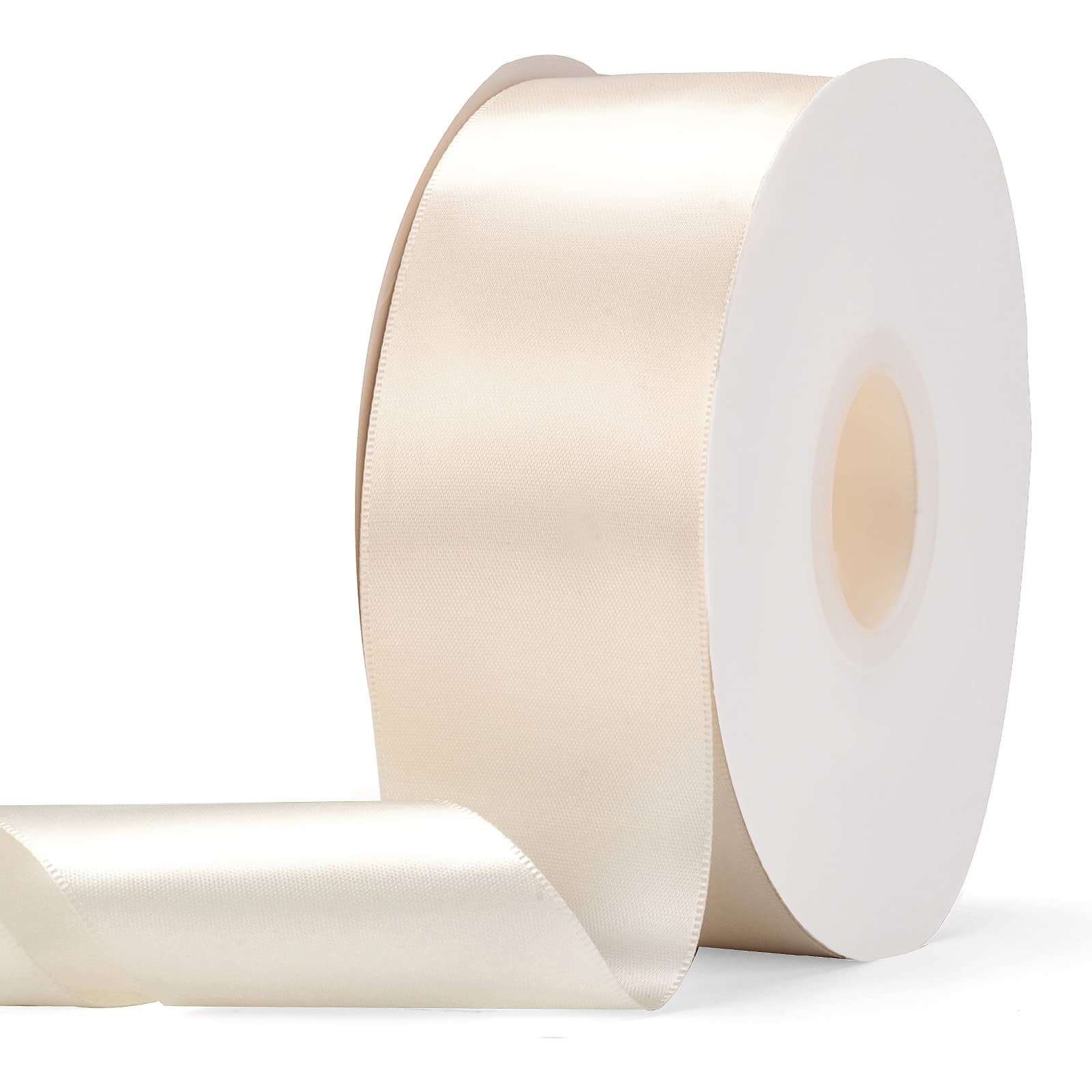 Ewaymado Solid Color Creamy-White Double Faced Satin Ribbon 2'' X 50 Yards, Fabric Ribbons for Crafting, Perfect for Wedding and Party Decoration, Gift Wrapping, Sewing