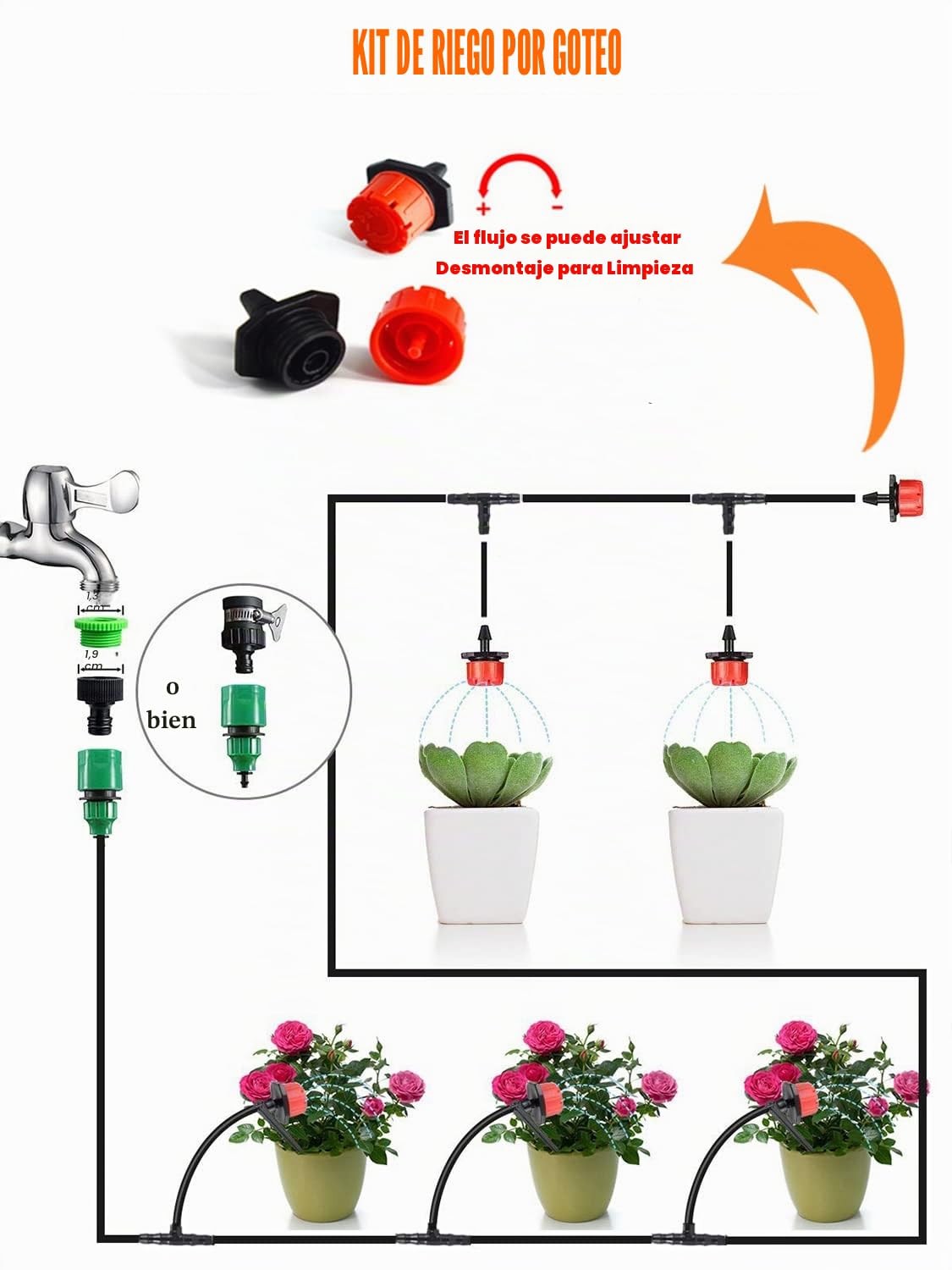 Kaloalry 82 ft Sistema de Riego de Jardín, Kit de riego por goteo Automático DIY para Irrigación Riego Sistema de Riego para Jardín/Invernadero/Césped/Maceta