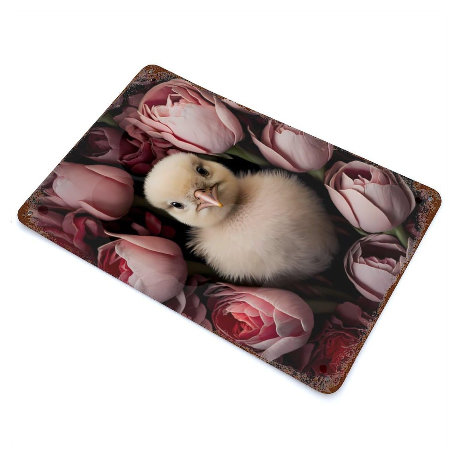 Chick In Roses 11.8"x7.9" Vintage Metal Tin Sign, Retro Wall Decor for Basement, Hobby Room And Garage Decor