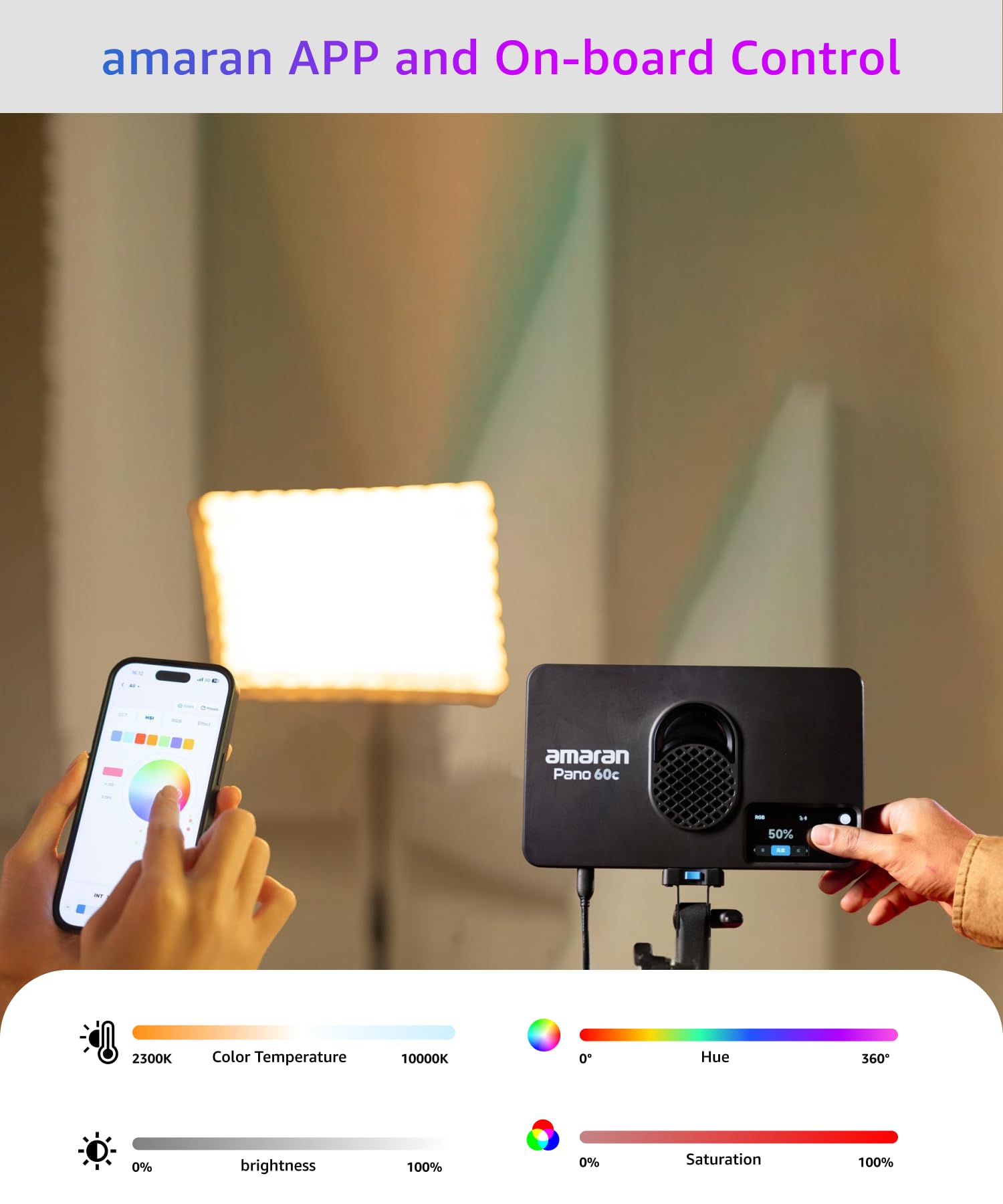 amaran Pano 60c Kit 60W RGBWW Full Colour Panel Light with 22,220
