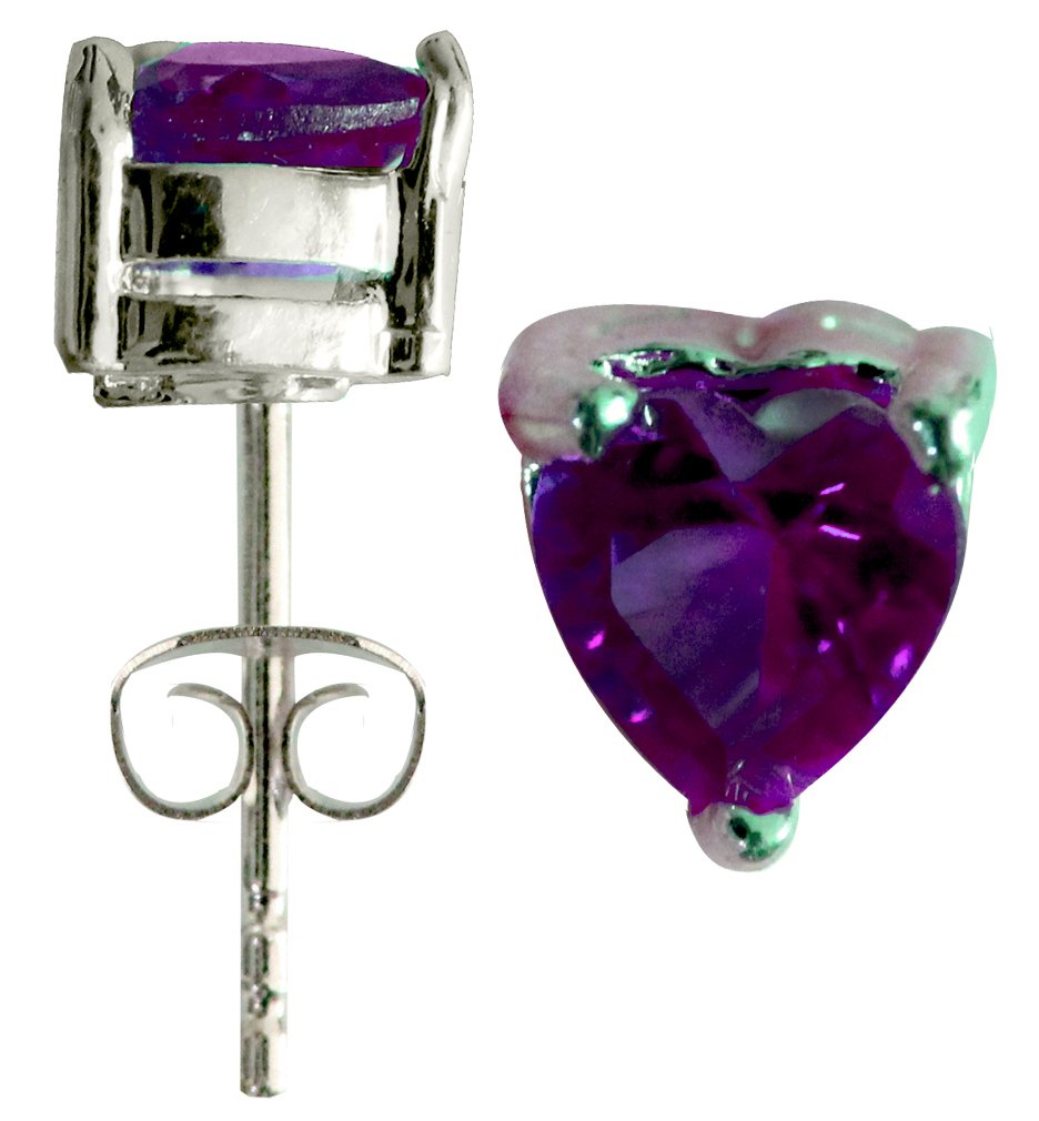 Avantgarde Jewellery Solitaire Silver Amethyst HEART Earrings - Stud Earrings Silver - Solitaire Cz earrings