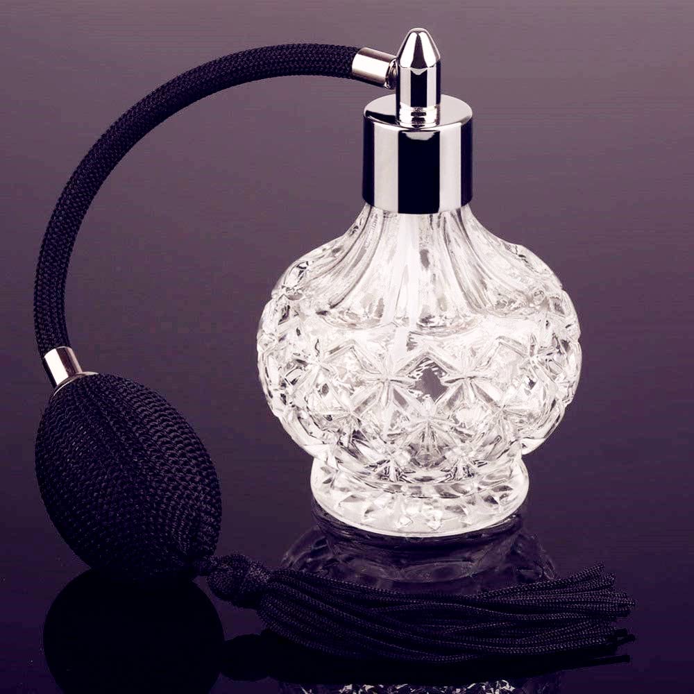 YangLand - 1 botella de perfume de cristal transparente de estilo vintage de 80 ml, con borlas largas, atomizador, recargable, retro, herramienta de maquillaje