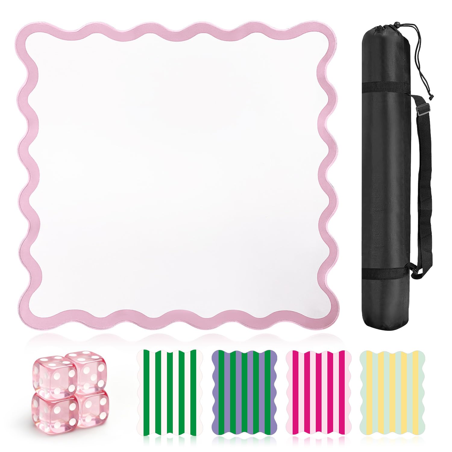 ZWFCGMMBC 32.4in Scalloped Mahjong Mat, Anti-Slip Mahjong Table Mat,Pink