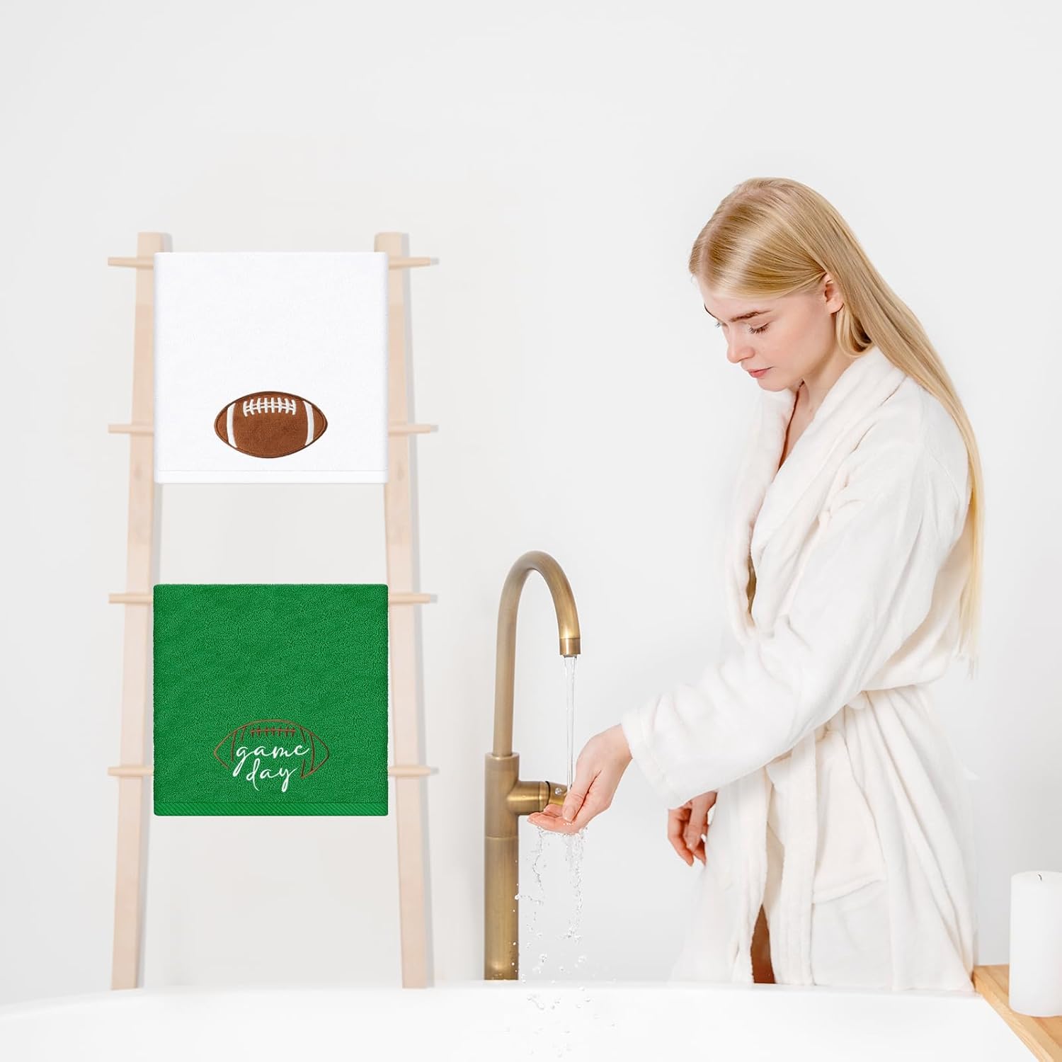 JarThenaAMCS 2Pcs Football Hand Towels Embroidered Bathroom Towel Green Football Decorative Dish Towel for Hand Drying Cleaning Cooking, 29.5 x 13.7 Inch - Image 7