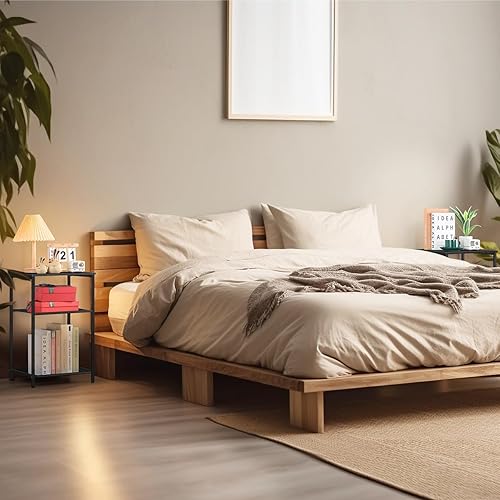 Miniatura 7 de melos Juego de 2 mesitas de noche, mesa auxiliar de 3 niveles para espacios pequeños, mesa auxiliar estrecha con estante de almacenamiento, mesitas