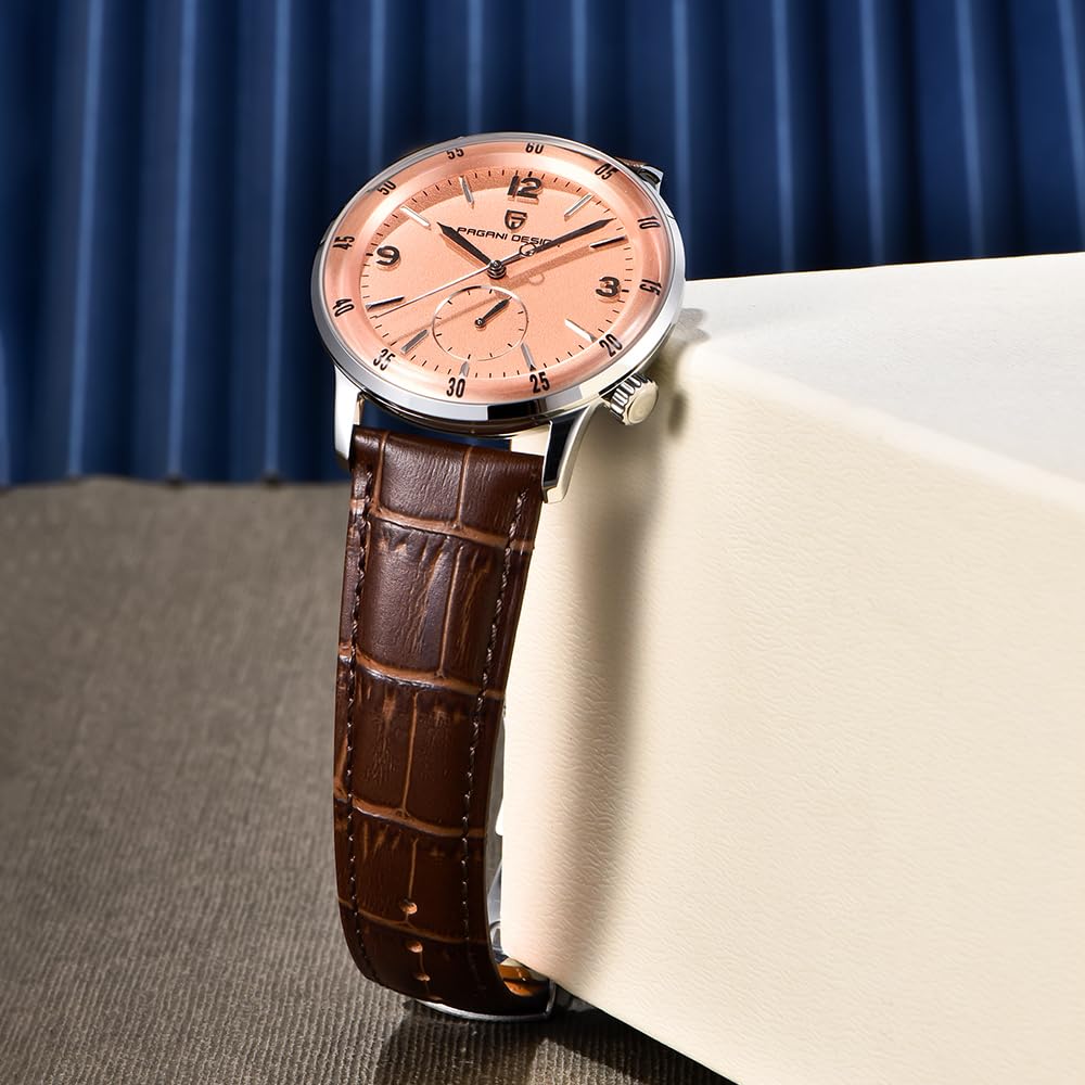 Pagani Design 1790 Męski zegarek na rękę, 42 mm, automatyczne zegarki mechaniczne, 100 m, wodoszczelny, luksusowy zegarek na rękę dla mężczyzn, łatwy do odczytania duży cyferblat, skórzany pasek