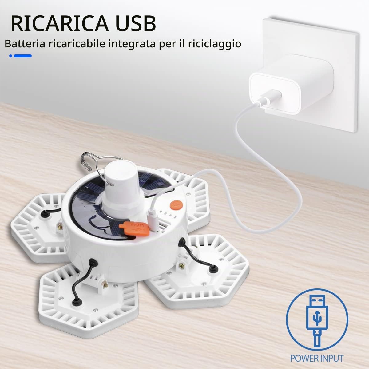 169 Solare Lampada LED da Campeggio, Tenda USB Lanterna Ricaricabile Pieghevole, con Telecomando Power Bank Appeso Lavoro Luce Camp Lampada 5 Modalità Impermeabile 360 ° Luminoso 10000 Lumen