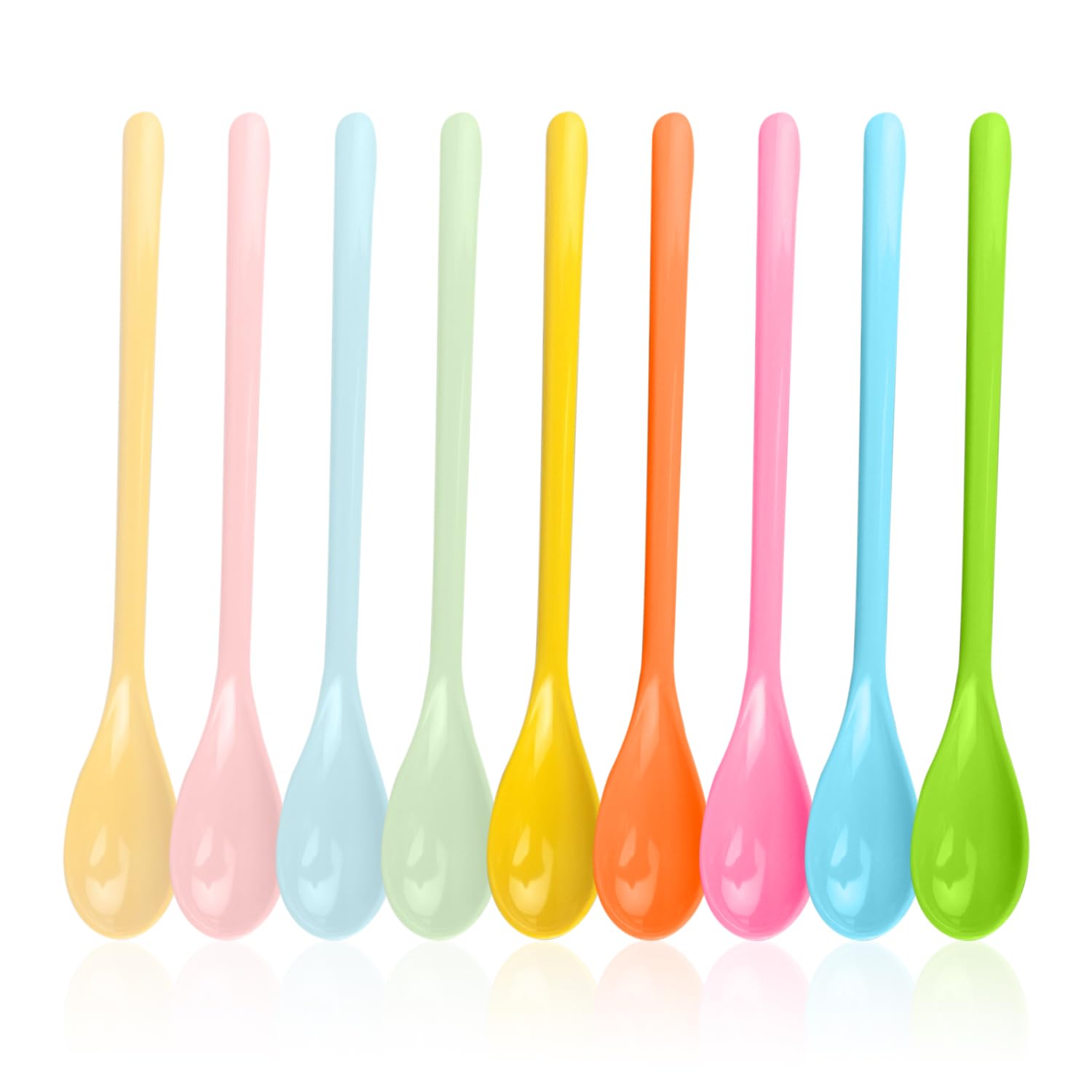 10-Piece Plastic Spoon Set, Multi-Color Plastic Spoons, Long Plastic Egg Spoons, Plastic Coffee Spoons, Plastic Ice Cream Spoons