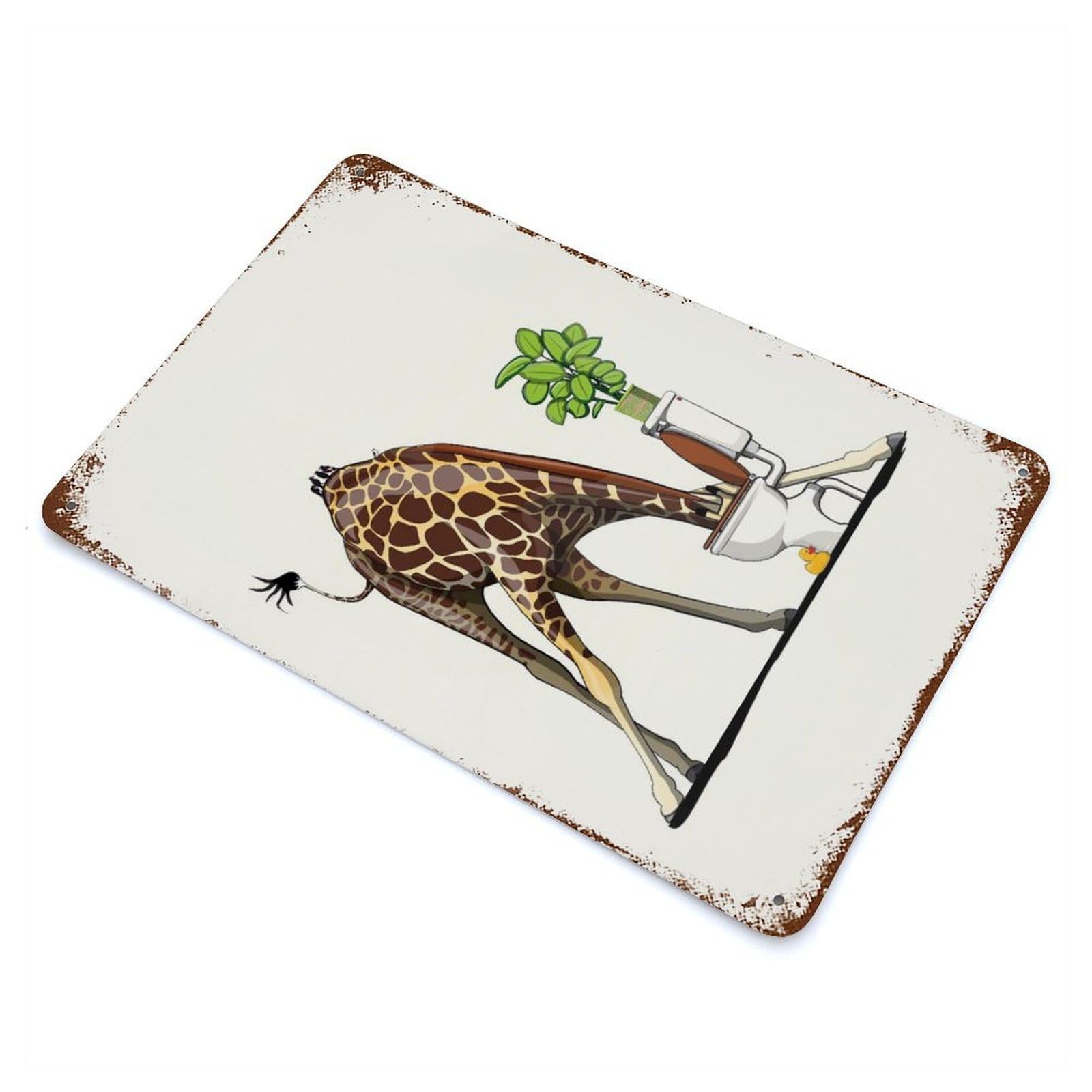 Giraffe Drinking in Toilet Weathered Tin Sign 11.8"x7.9", Ideal for Shed, Workshop And Garage Wall Decor