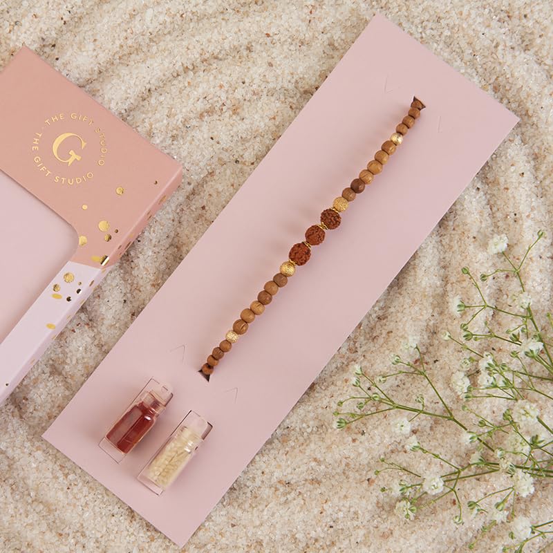 Image of THE GIFT STUDIO.COM Premium Rudraksha Rakhi for Brother | Sacred Handmade, Traditional Raksha Bandhan Thread, Rakhi Set