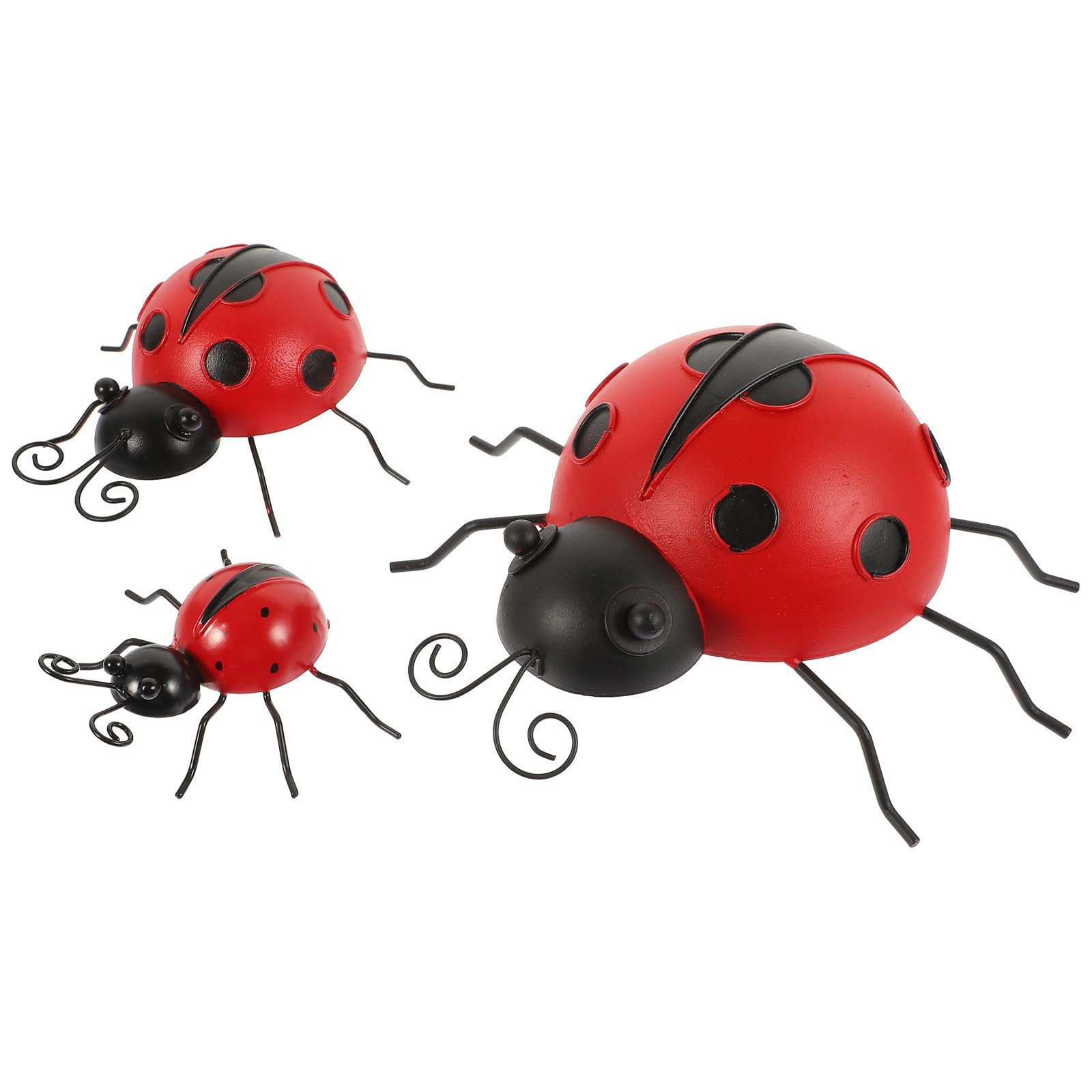 Esculturas de mariquita de hierro: arte decorativo premium de 3 piezas para terrazas elegantes